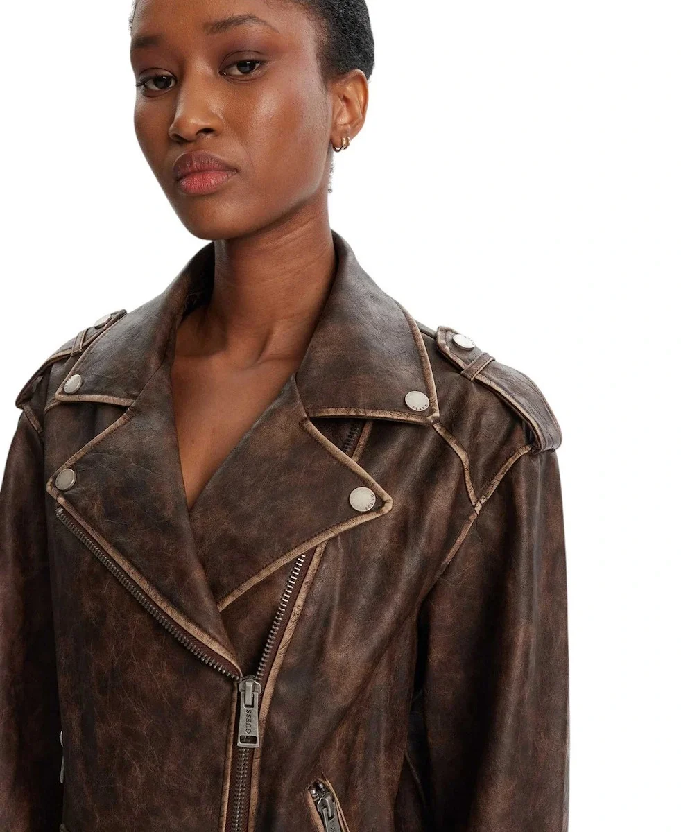 Guess Charlene Kadın Kahverengi Biker Ceket W5YL04WHDI0-F1GQ