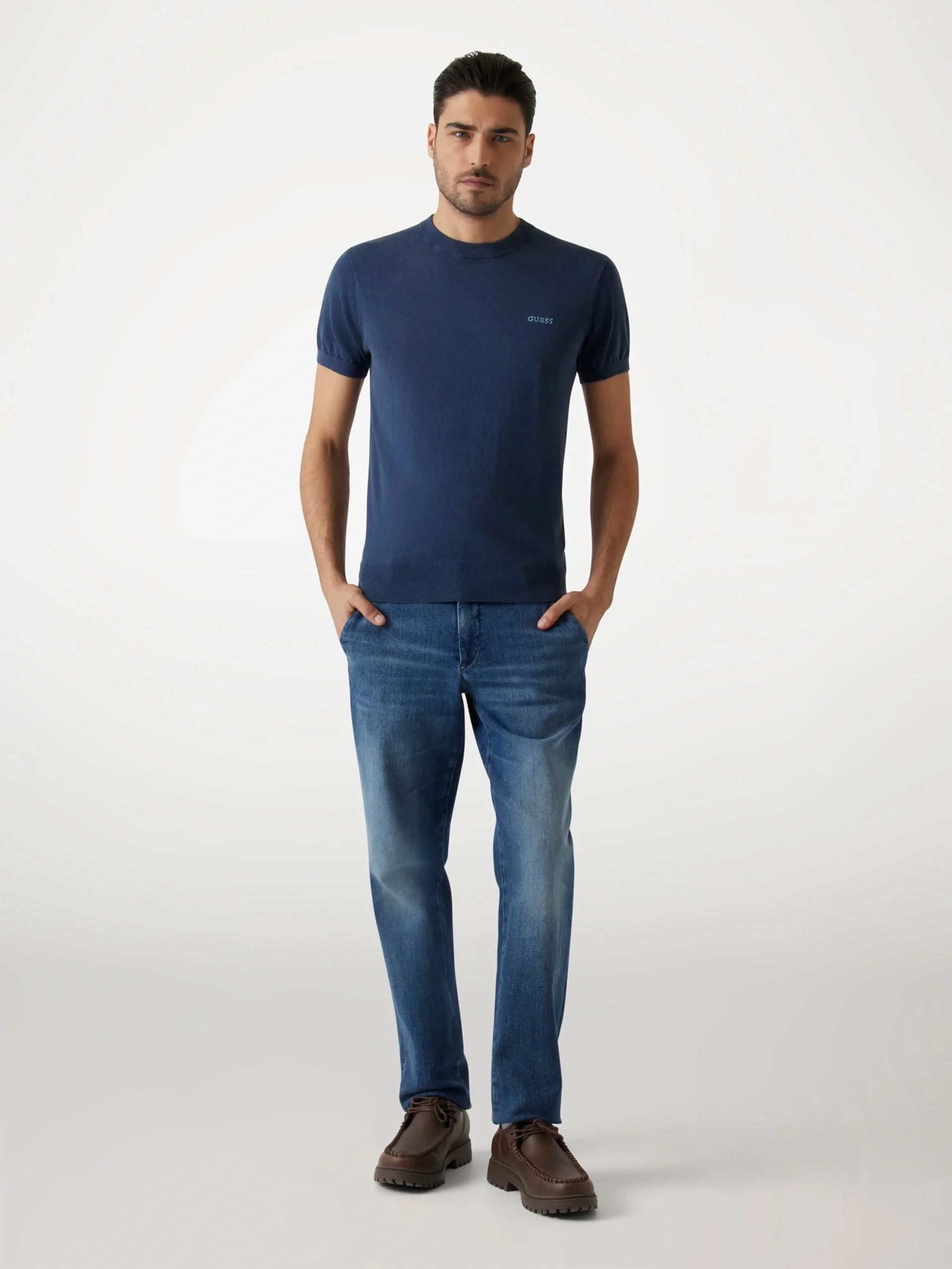 Guess Cornell Erkek Lacivert Ipek Karışımlı  T-Shirt M4GR05Z3DN1-G7V2