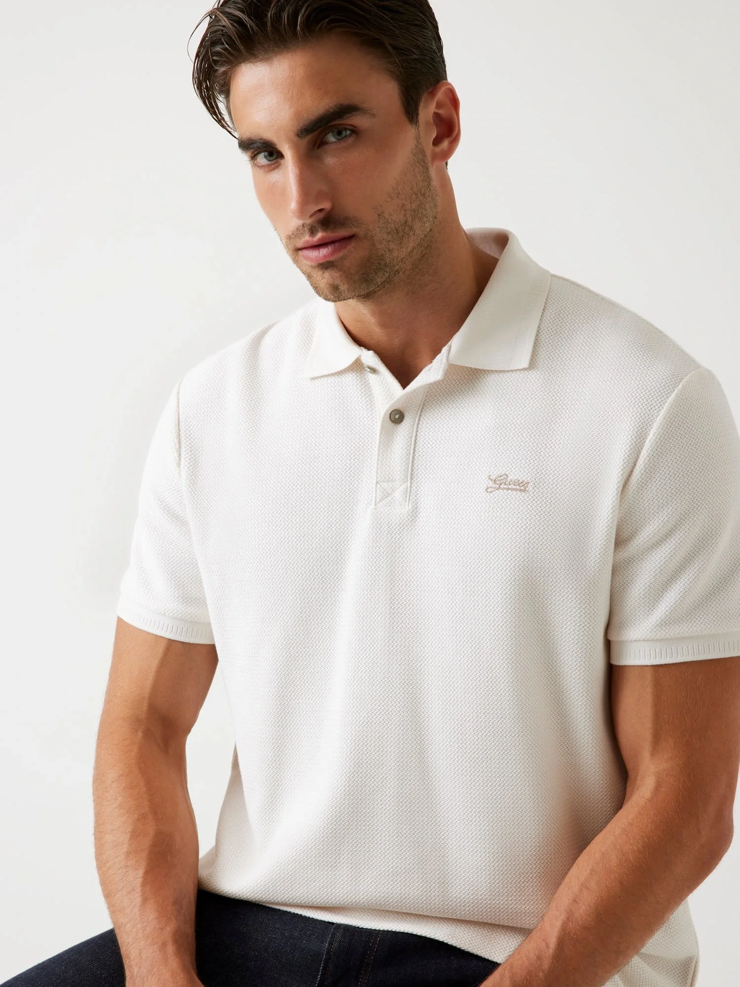 Guess Cotton Erkek Beyaz Regular Fit Polo T-Shirt M5BP05K0891-G018