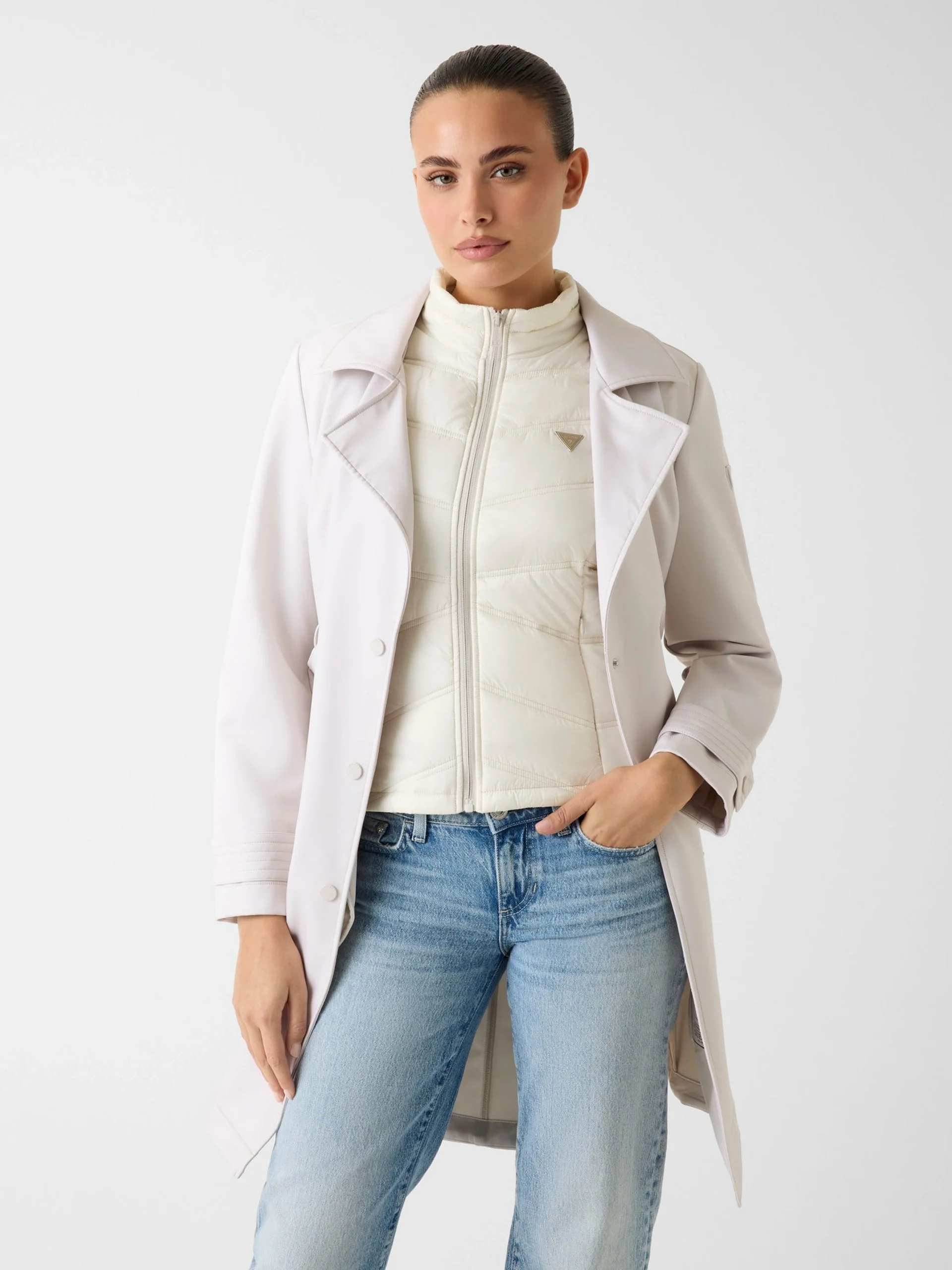 Guess Diletta 2si 1 Arada Kadın Krem Trençkot W6RL53WL942-G9B8