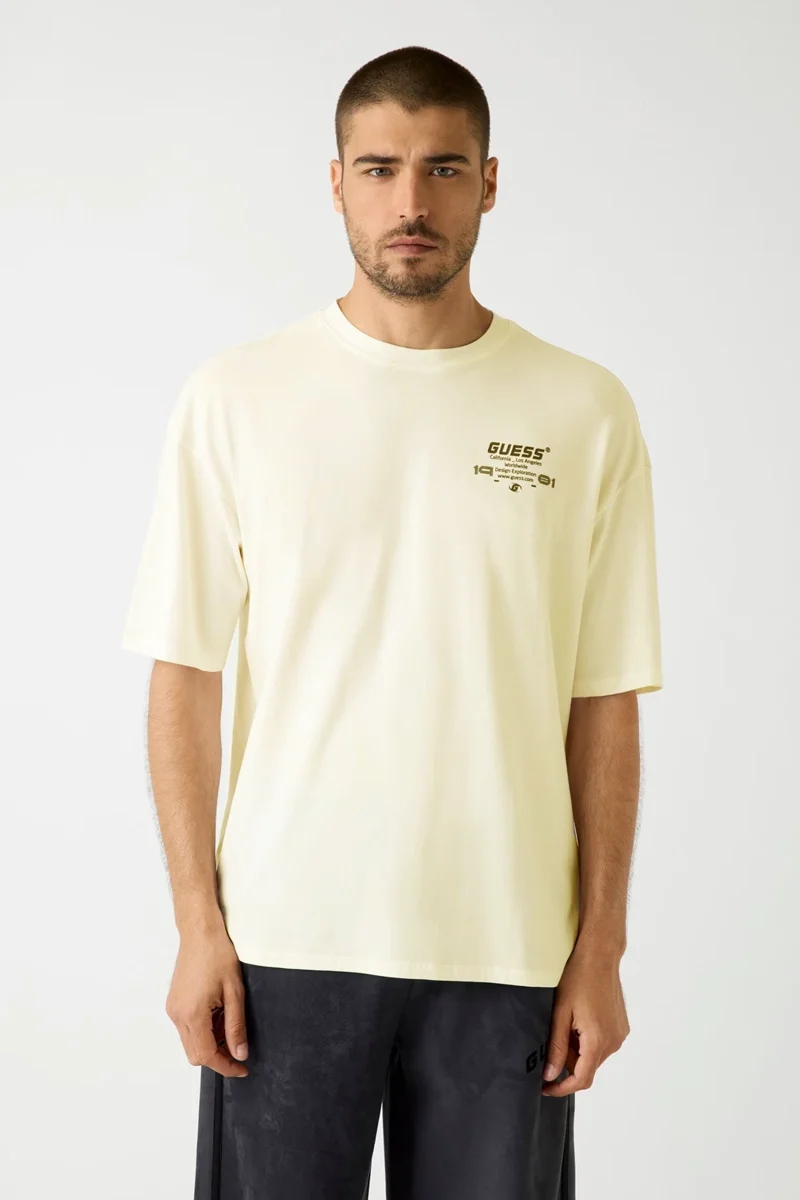 Guess Eldrin Erkek Bej Aktif Modal Karışımlı Oversize Fit T-Shirt Z5BI01JR06K-G9D0