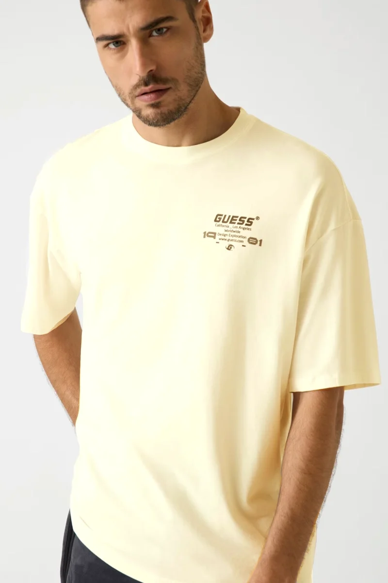 Guess Eldrin Erkek Bej Aktif Modal Karışımlı Oversize Fit T-Shirt Z5BI01JR06K-G9D0