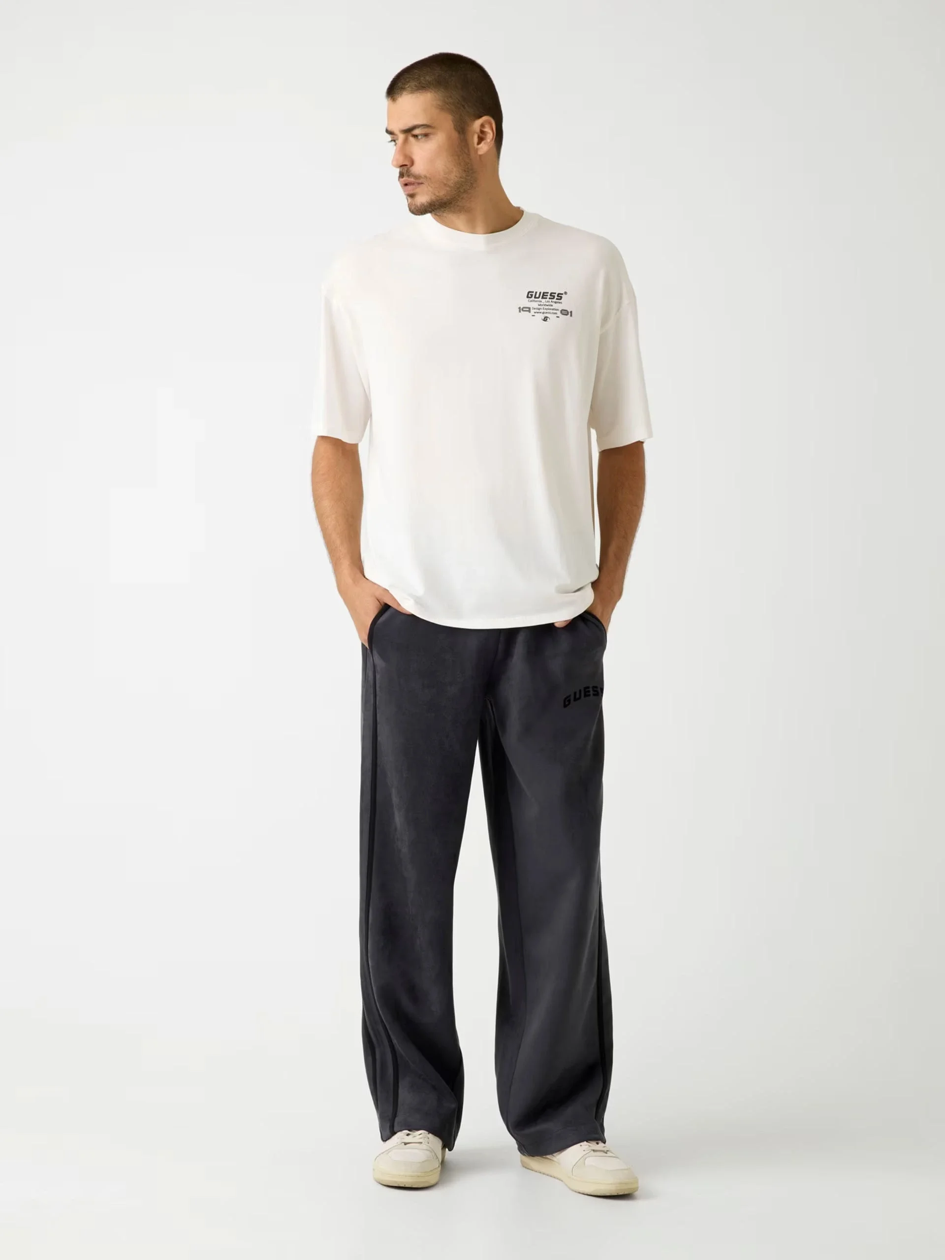 Guess Eldrin Erkek Beyaz Aktif Modal Karışımlı Oversize Fit T-Shirt Z5BI01JR06K-G018