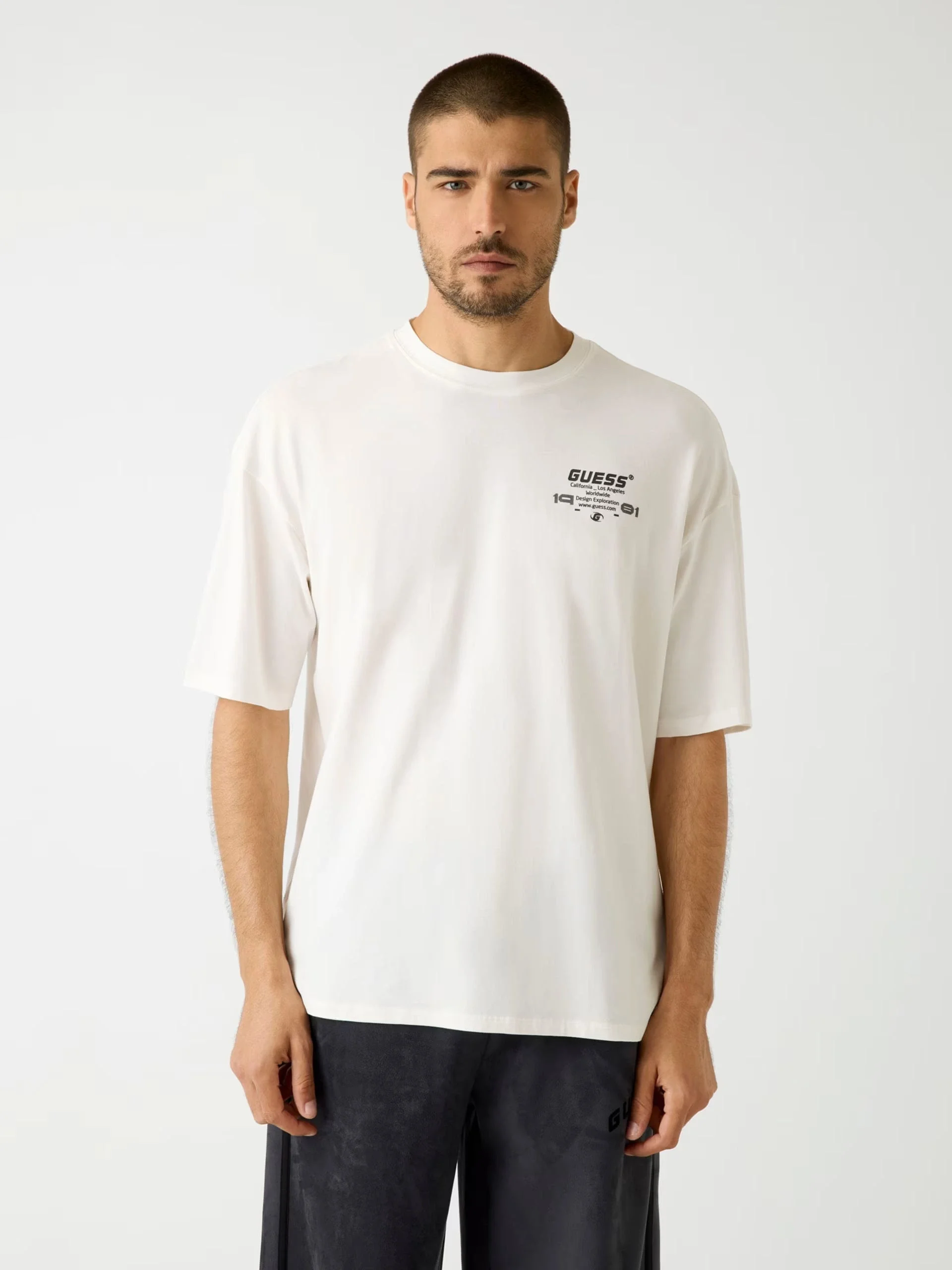 Guess Eldrin Erkek Beyaz Aktif Modal Karışımlı Oversize Fit T-Shirt Z5BI01JR06K-G018