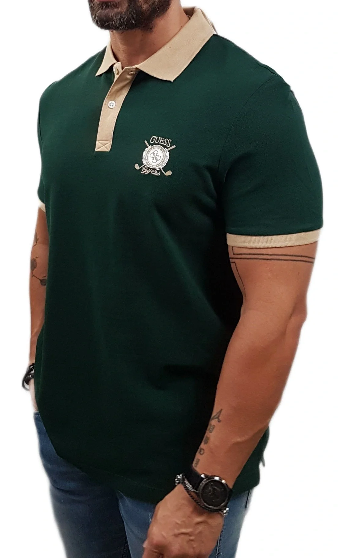 Guess Emblem Erkek Yeşil Regular Fit Polo T-Shirt M5YP03KCJV1-G8U1