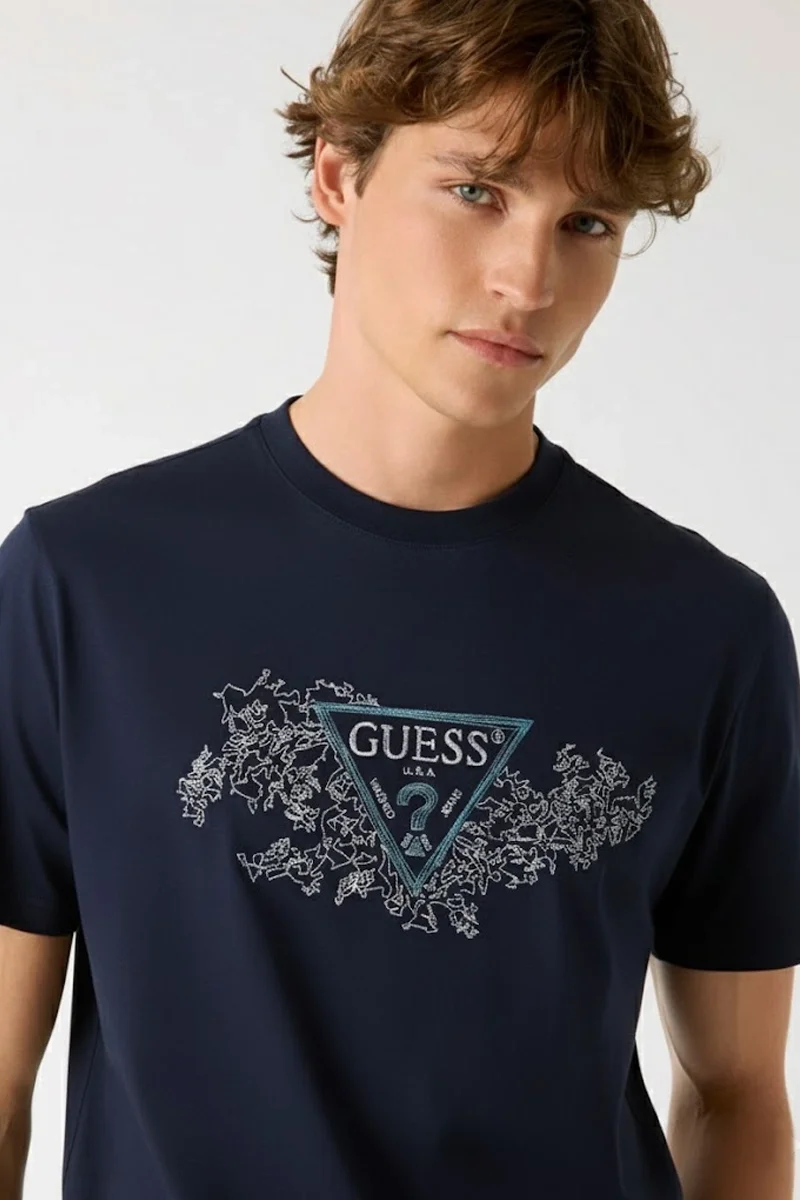 Guess Embroidery Erkek Lacivert Regular Fit T-Shirt M5BI07I3Z14-G7V2