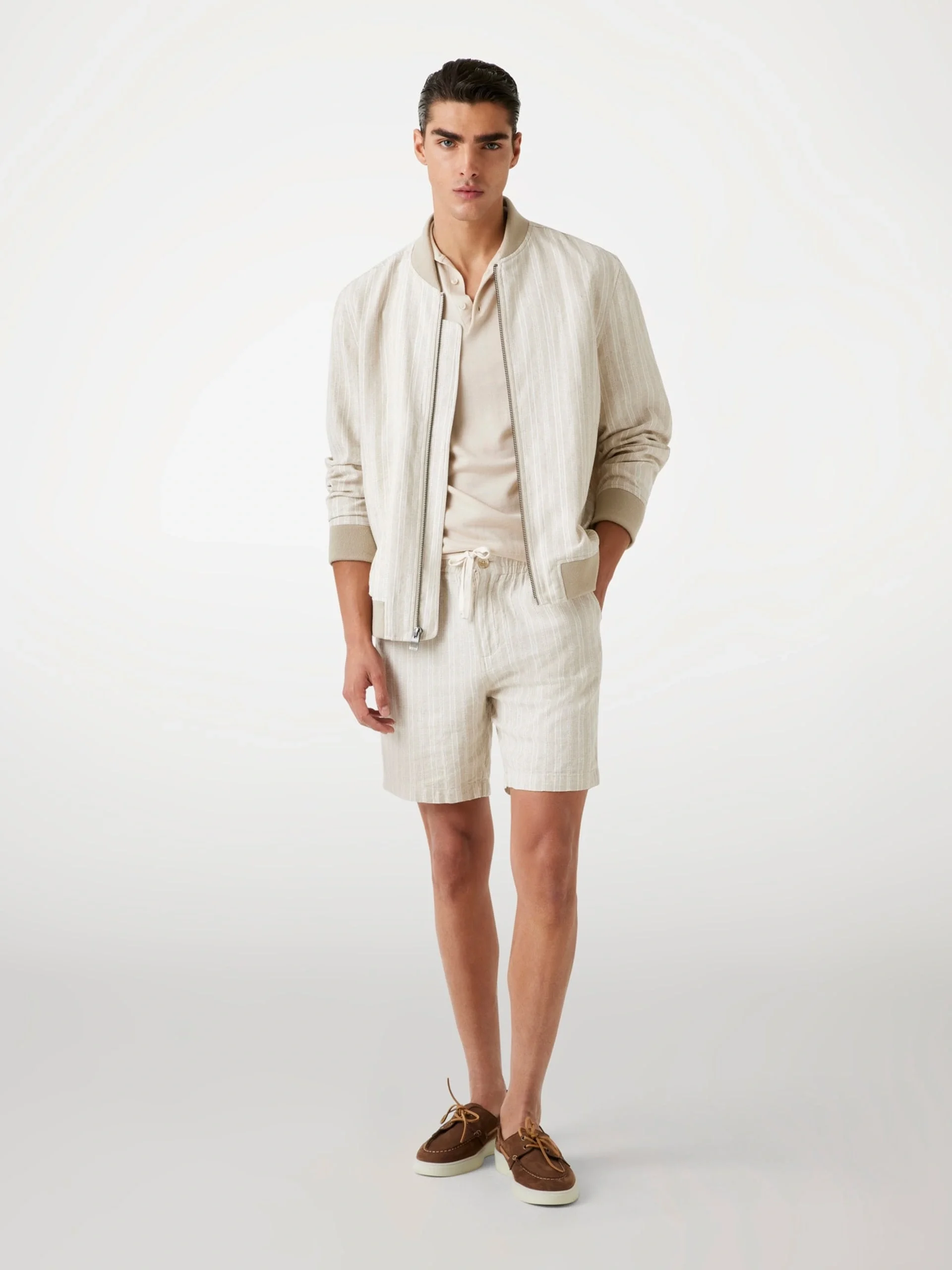 Guess Fletcher Erkek Bej Keten Karışımlı Regular Fit Şort M5YD11WHBY0-F1AD