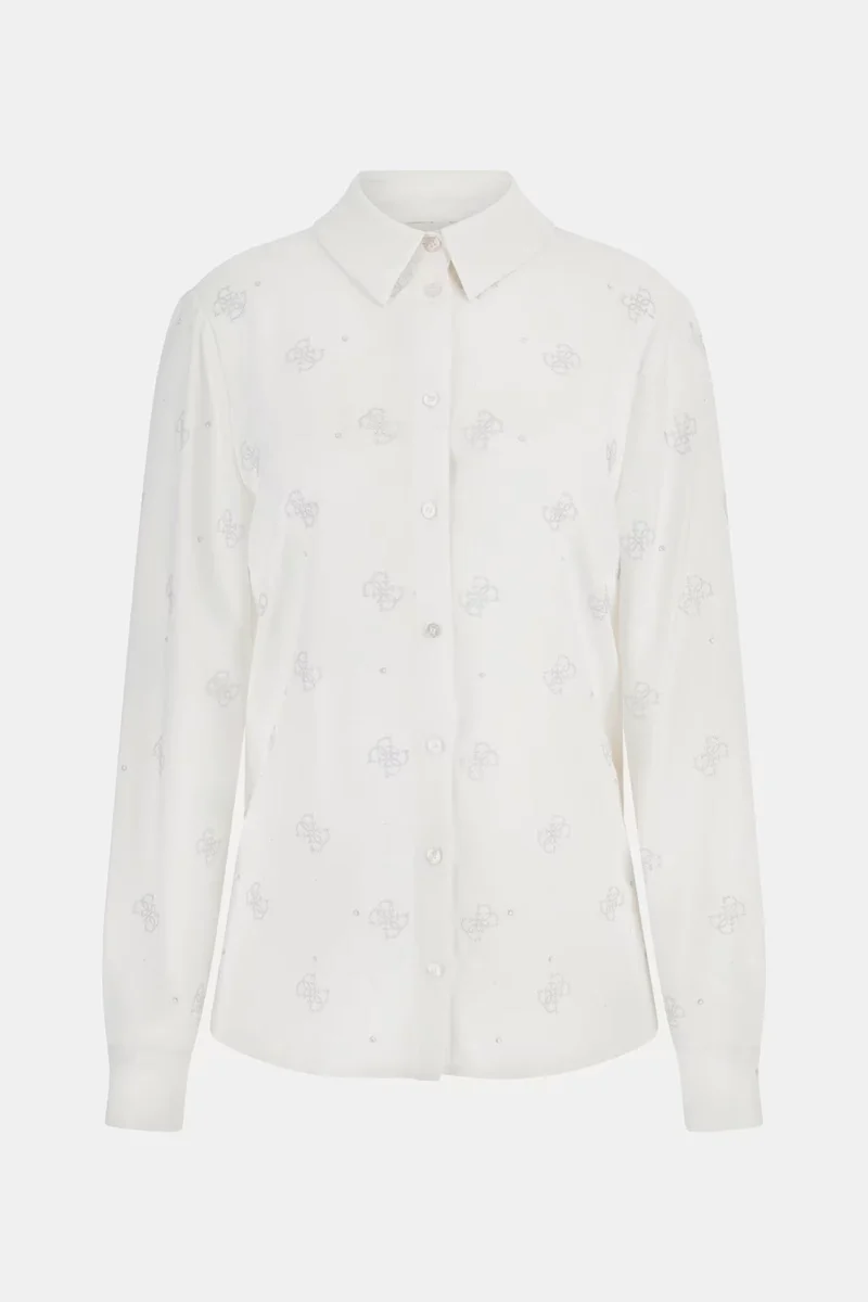 Guess Flore Kadın Beyaz Regular Fit Gömlek W5BH80W2982-G012