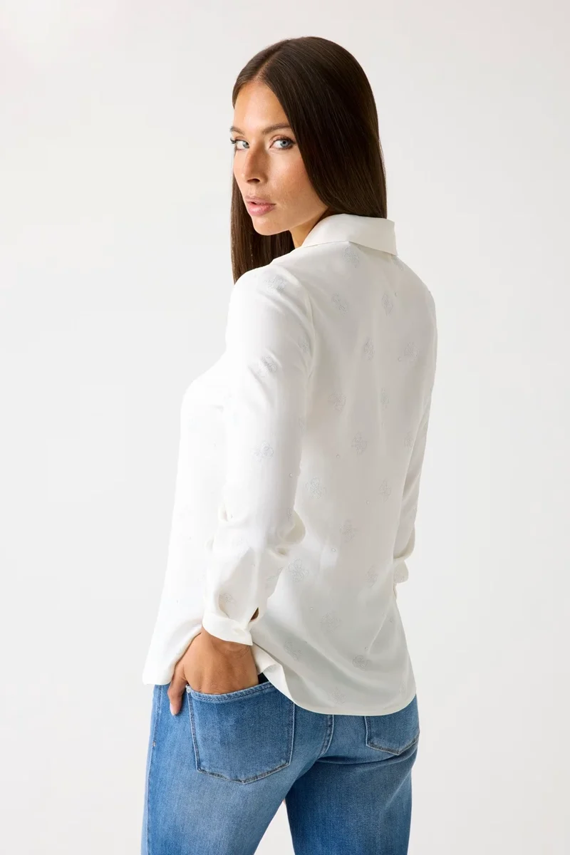 Guess Flore Kadın Beyaz Regular Fit Gömlek W5BH80W2982-G012