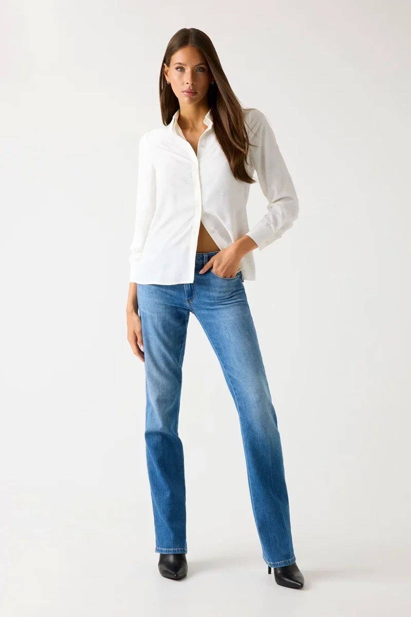 Guess Flore Kadın Beyaz Regular Fit Gömlek W5BH80W2982-G012