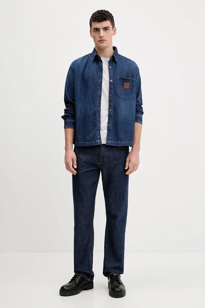 Guess GJ Büyük Beden Kısa Uzun Kollu Erkek Lacivert Gömlek M6RH51D002F-GTDW