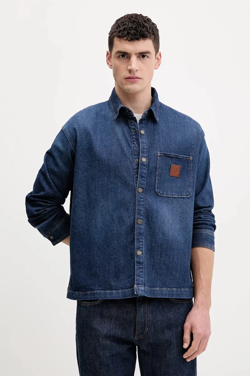 Guess GJ Büyük Beden Kısa Uzun Kollu Erkek Lacivert Gömlek M6RH51D002F-GTDW