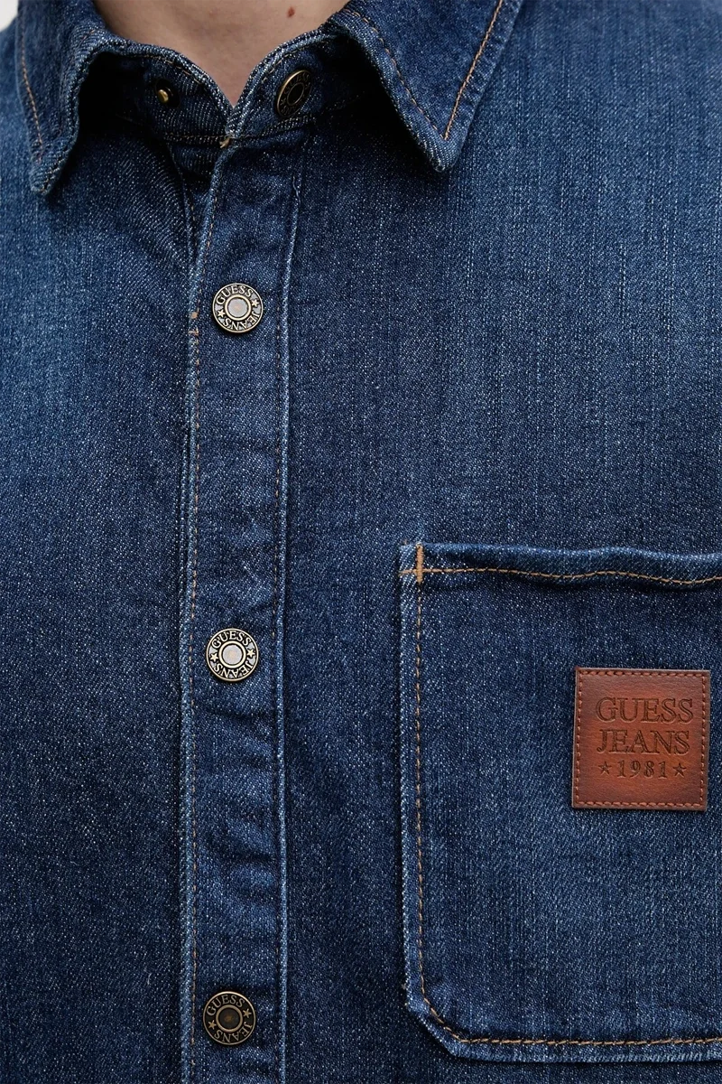 Guess GJ Büyük Beden Kısa Uzun Kollu Erkek Lacivert Gömlek M6RH51D002F-GTDW