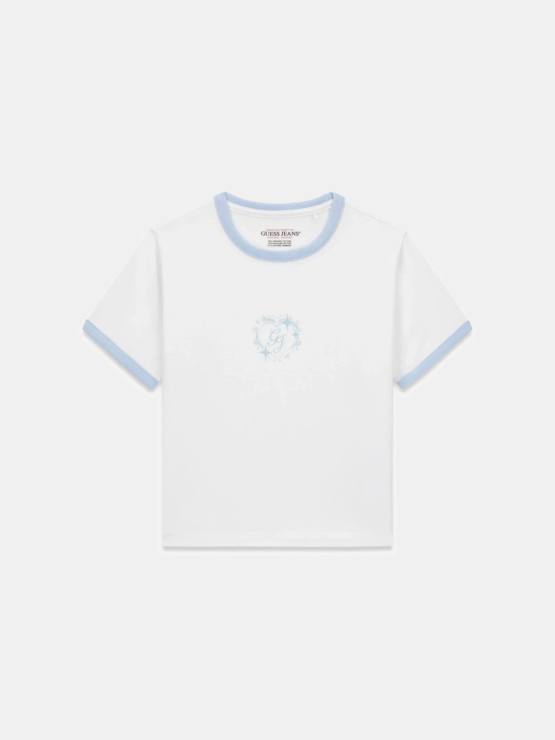 Guess GJ Kısa Kollu Bisiklet Yaka Baby Ringer Kalp Detaylı Kadın Beyaz T-shirt W6RI16J1314-G011