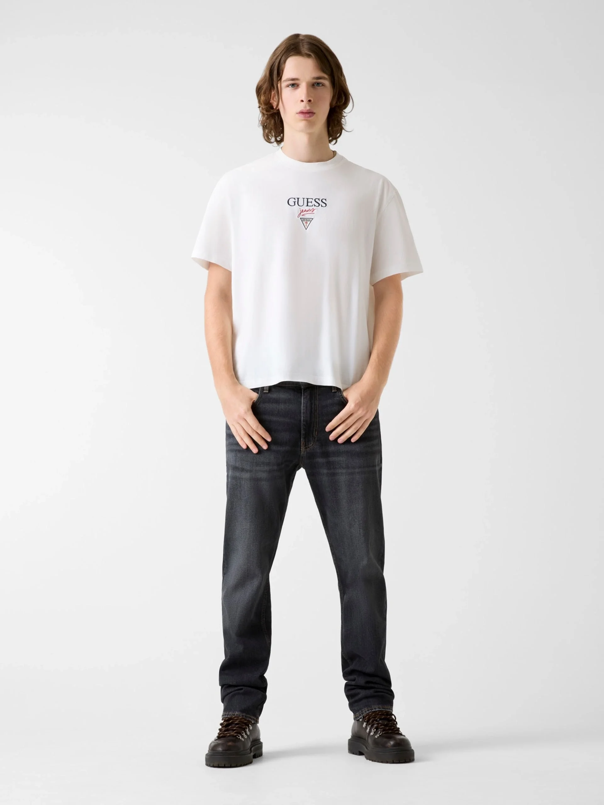 Guess GJ Kısa Kollu Büyük Beden Baker Logolu Erkek Beyaz T-shirt M6RI45K8HM0-G046