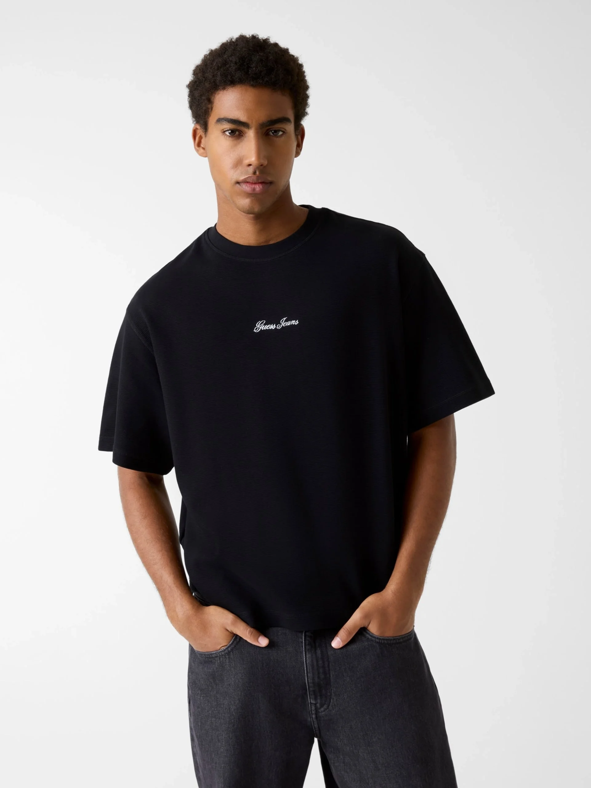 Guess GJ Kısa Kollu Kutulu Kesim Kısa Ottoman Erkek Siyah Top M6RP14KD461-JBLK