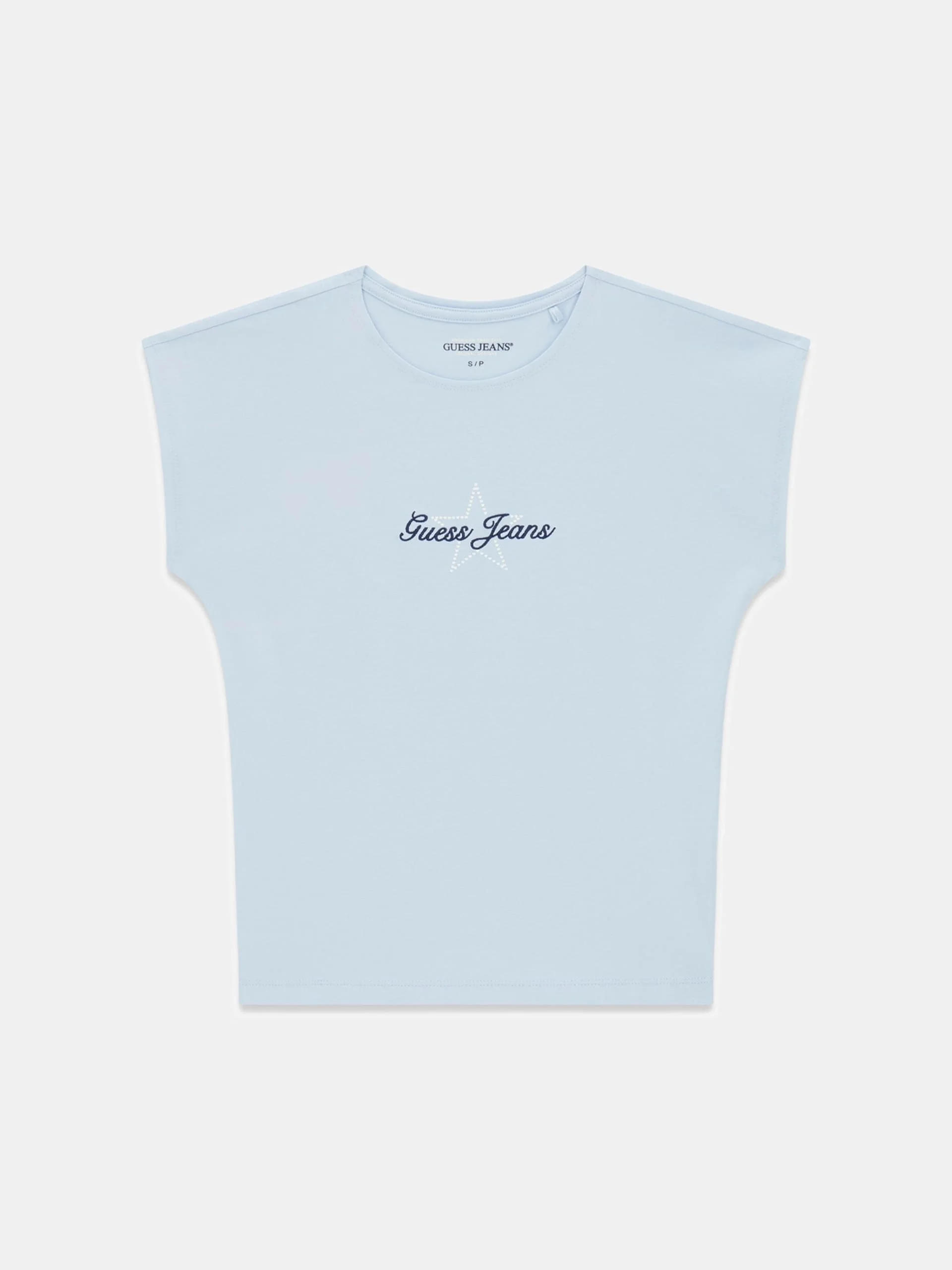 Guess GJ Kısa Kollu Reglan Yıldızlı Baby Kadın Mavi T-shirt W6RI21J1314-G7O3