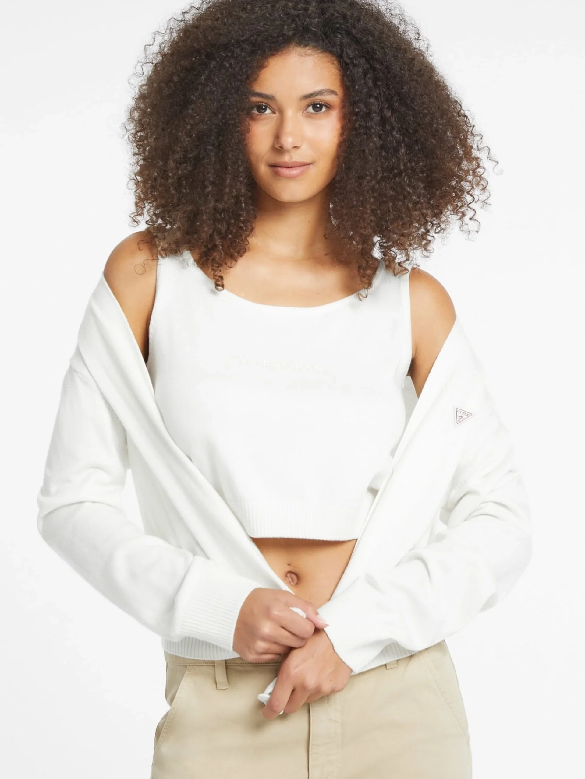 Guess Kadın Krem Rengi İpek Karışımlı Logolu Triko Atlet W4BR17Z3HO2-G293