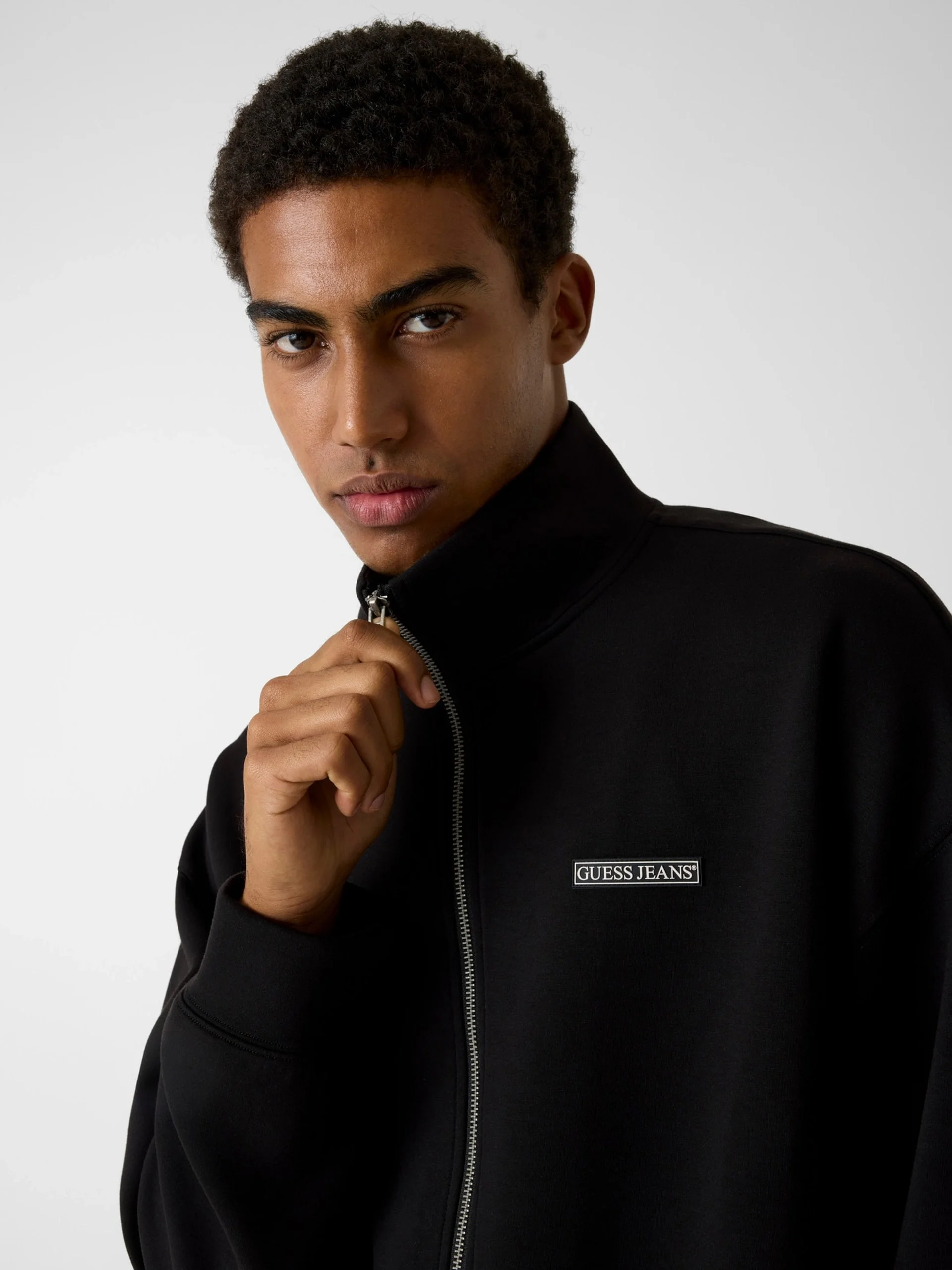 Guess GJ Scuba Tam Fermuarlı Dik Yaka Erkek Siyah Sweatshirt M6RQ28KD122-JBLK