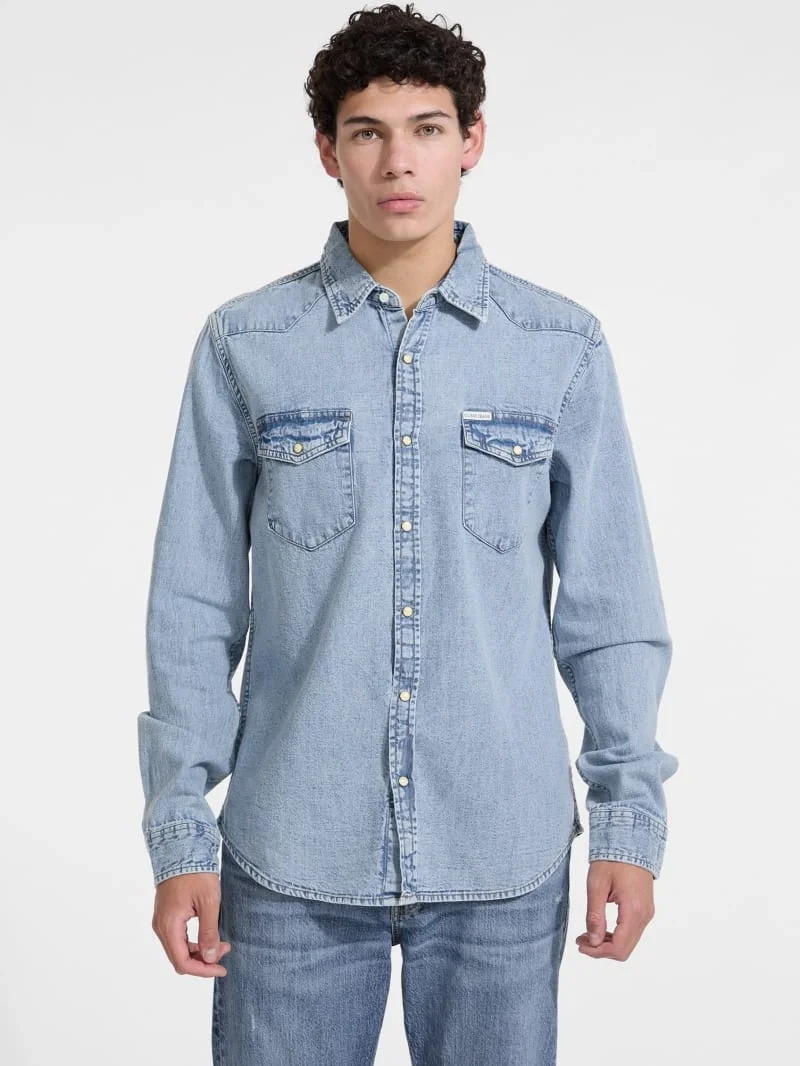 Guess Gj Slim Ls Erkek Mavi Regular Fit Denim Gömlek M5RH55D5M82-GJER