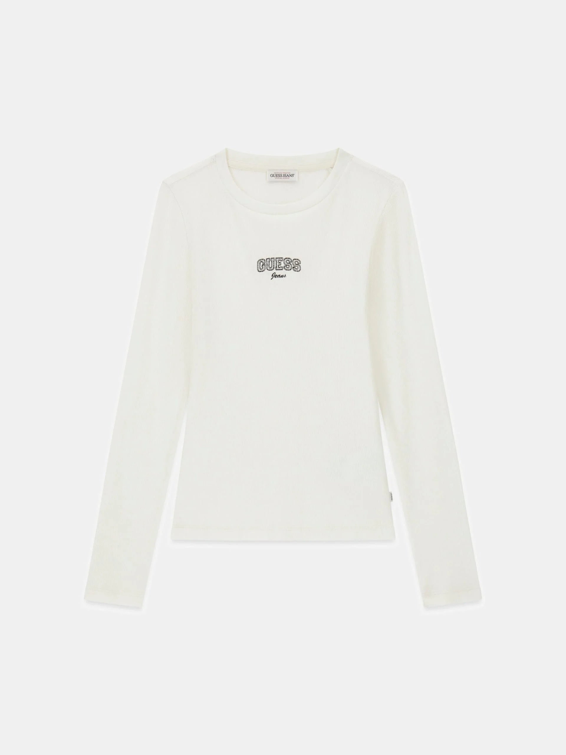 Guess GJ Uzun Kollu Bisiklet Yaka Nakışlı Dar Kesim Kadın Krem Top W6RP22KA0H1-G053