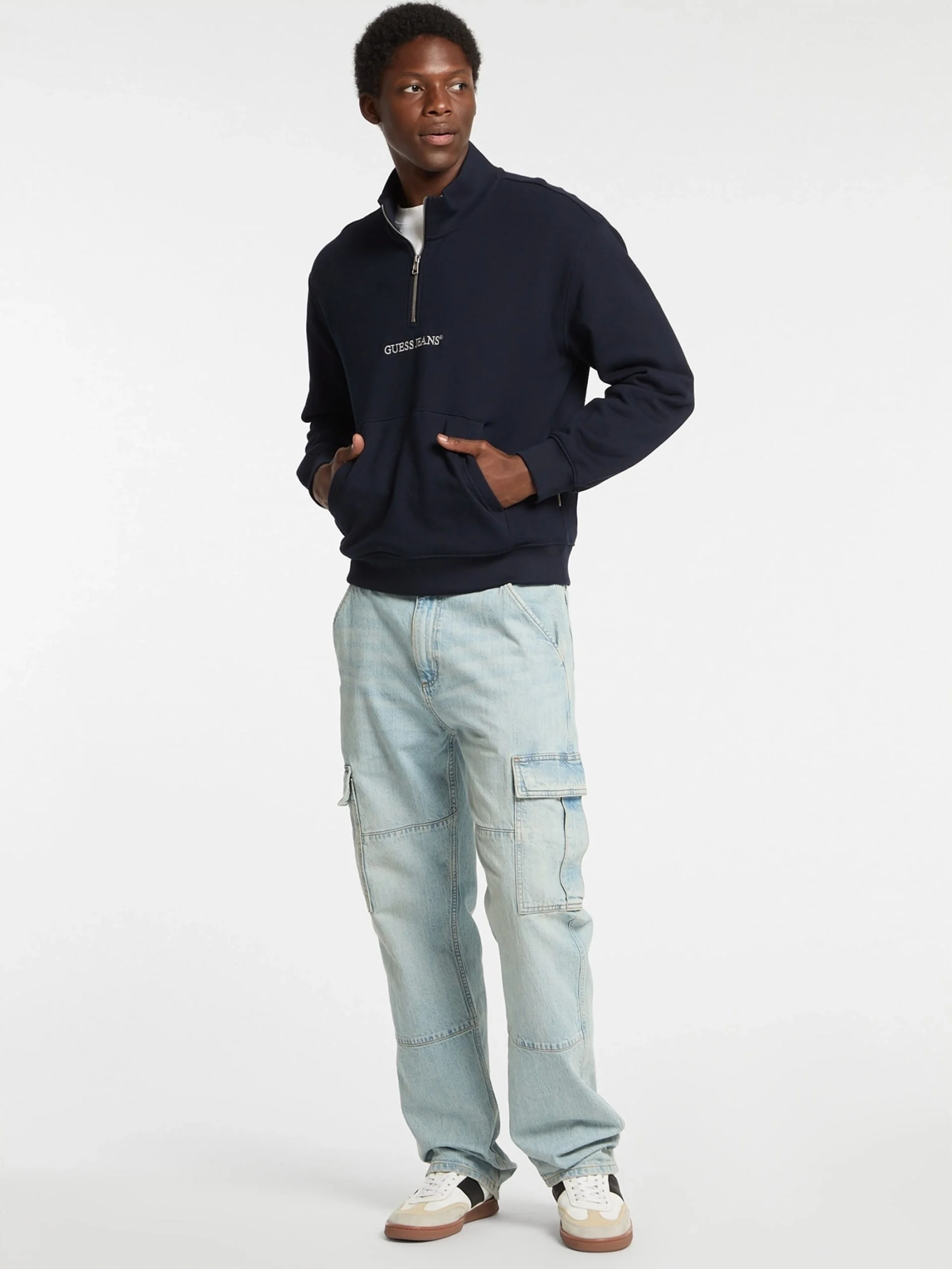 Guess GJ Yarım Fermuarlı Normal Kesim Nakışlı Erkek Lacivert Sweatshirt M5RQ42KCPR1-A71W