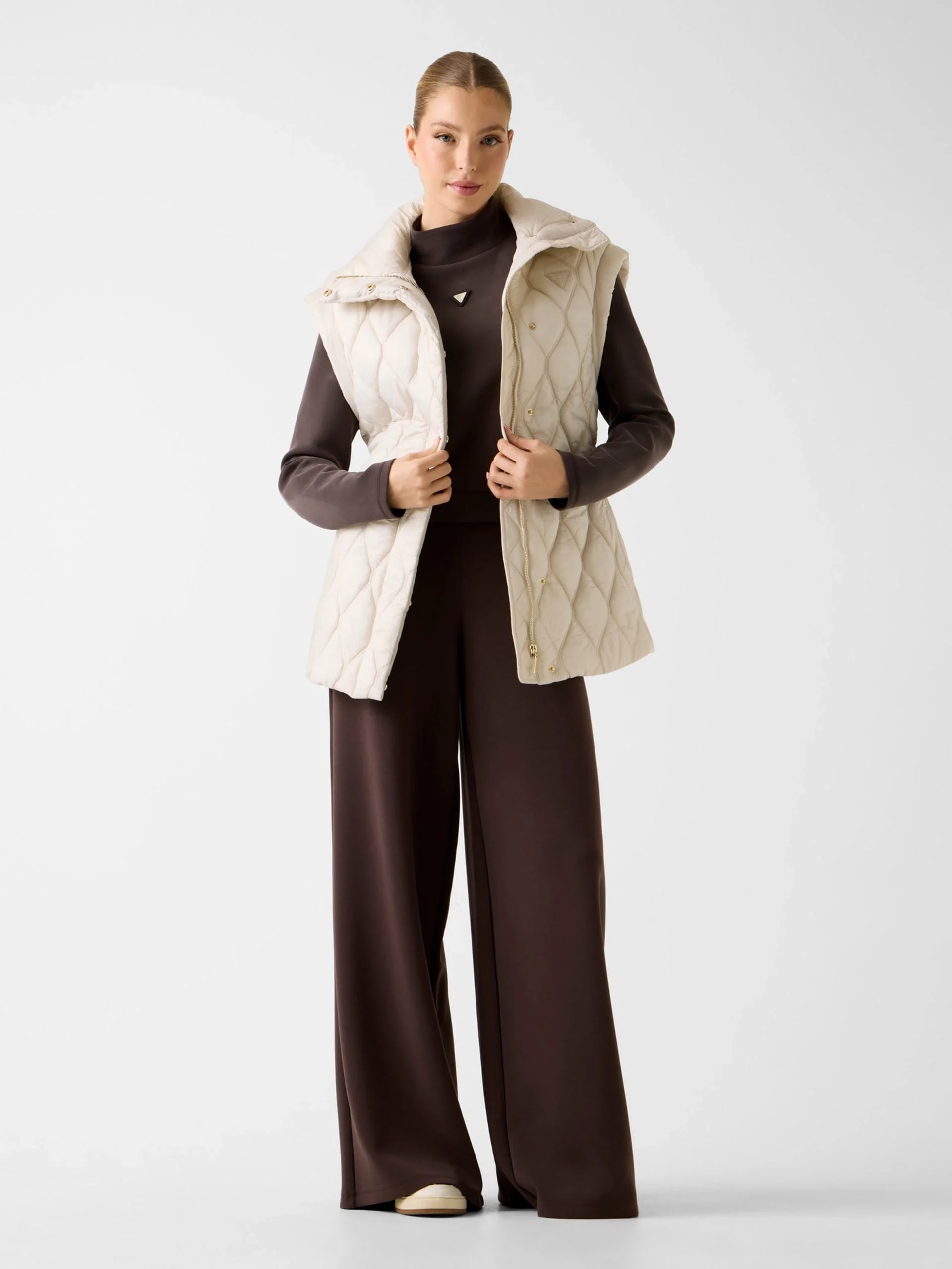 Guess Hilma Kolsuz Şişme Kadın Bej Yelek V6RN01WL832-G9L9