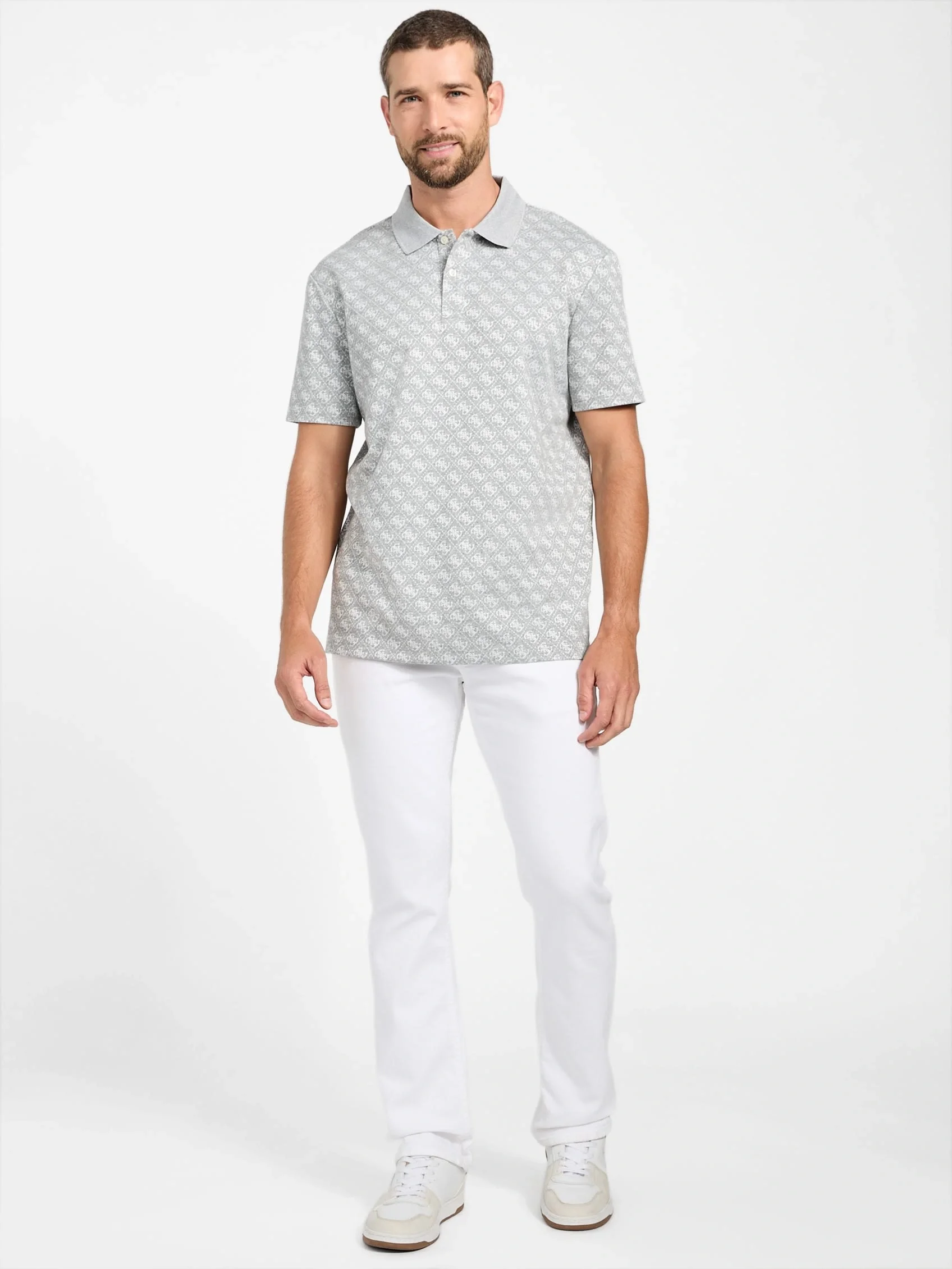 Guess Jacquard Erkek Gri Regular Fit Polo T-Shirt M5BP09K0911-FJ9E