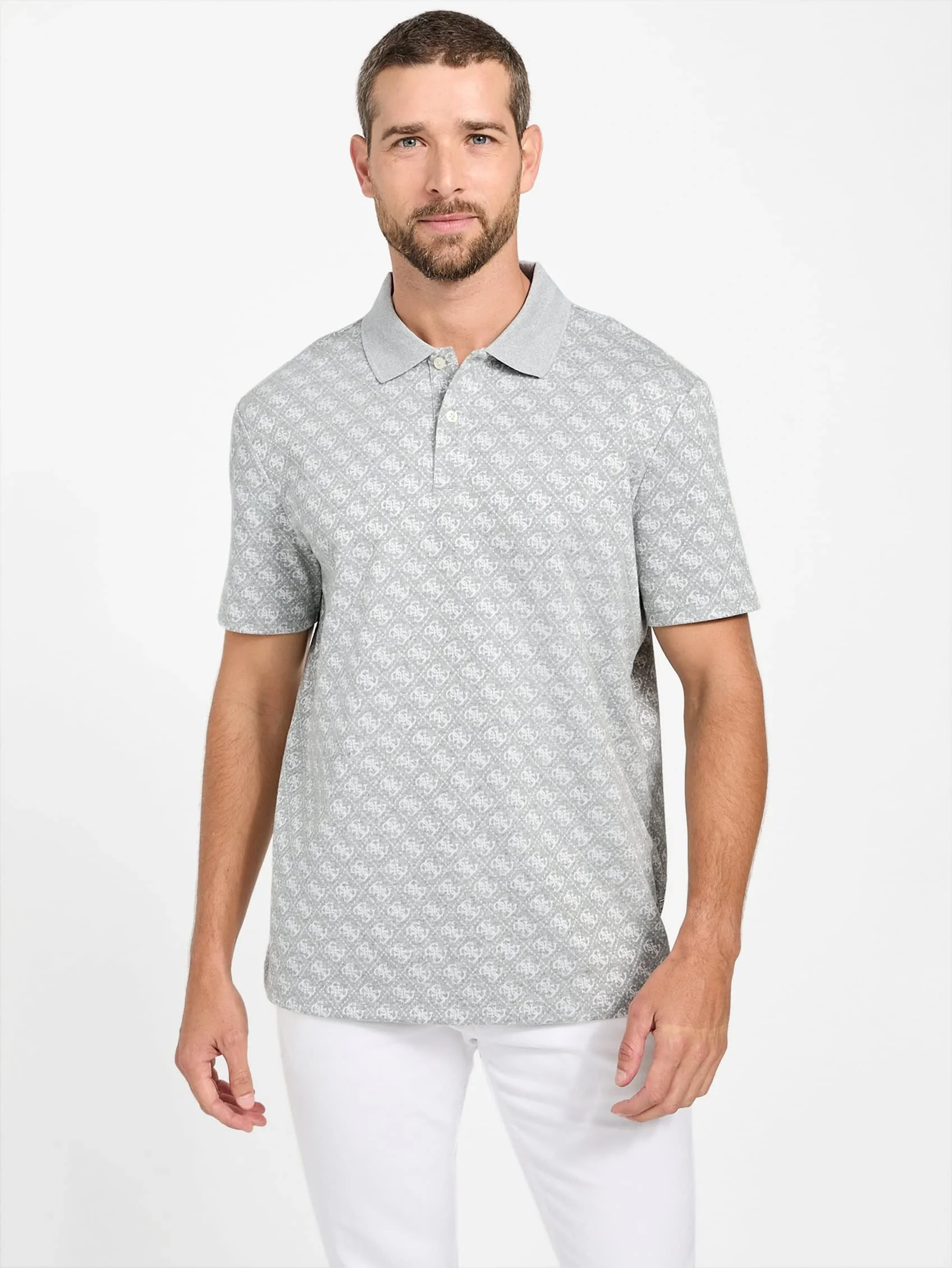 Guess Jacquard Erkek Gri Regular Fit Polo T-Shirt M5BP09K0911-FJ9E