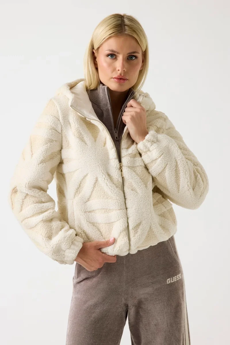 Guess Jacquard Kadın Beyaz Aktif Bomber Ceket V5BL09W0120-G015