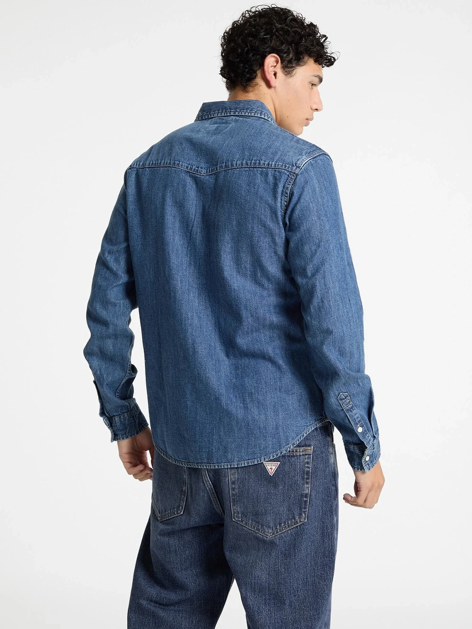 Guess  Erkek Mavi Slim Fit Denim Gömlek M4YH55D5EI1-GJRW