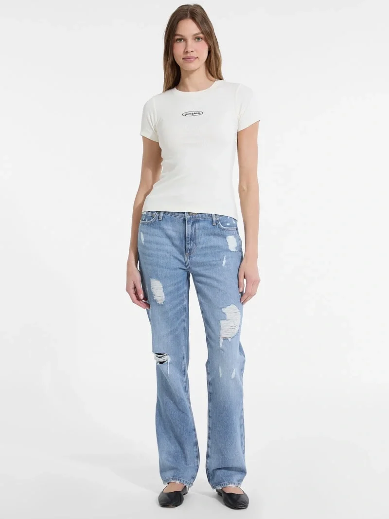 Guess Kadın Krem Rengi Slim Fit Logolu T-shirt W5YP37KA0H1-G053