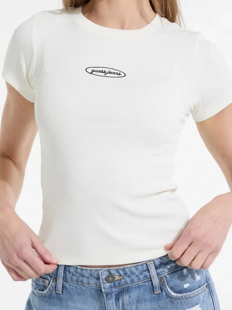 Guess Kadın Krem Rengi Slim Fit Logolu T-shirt W5YP37KA0H1-G053