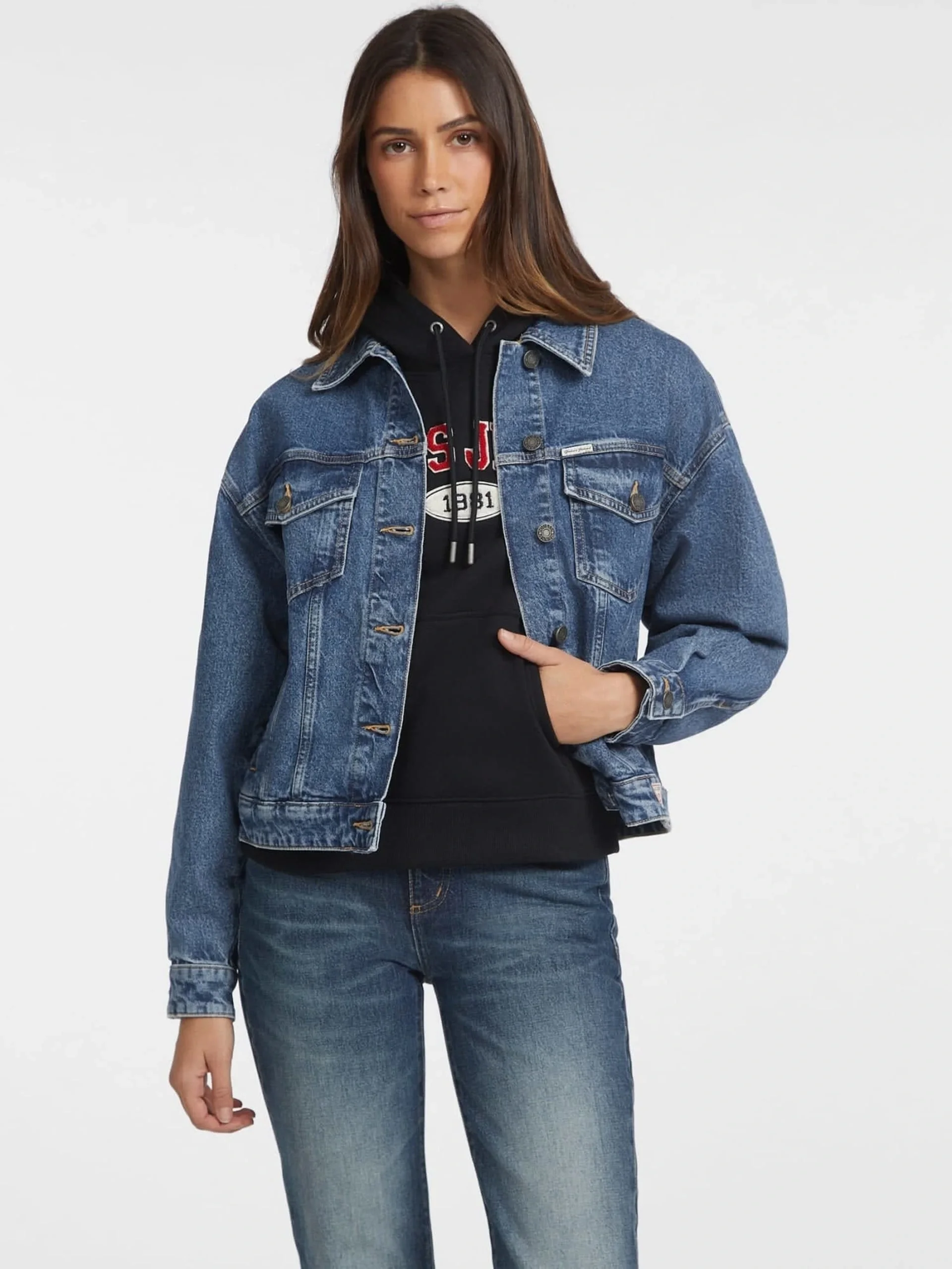 Guess Jeans Kadın Mavi Denim Ceket W4YN56D5CC3-M3DW