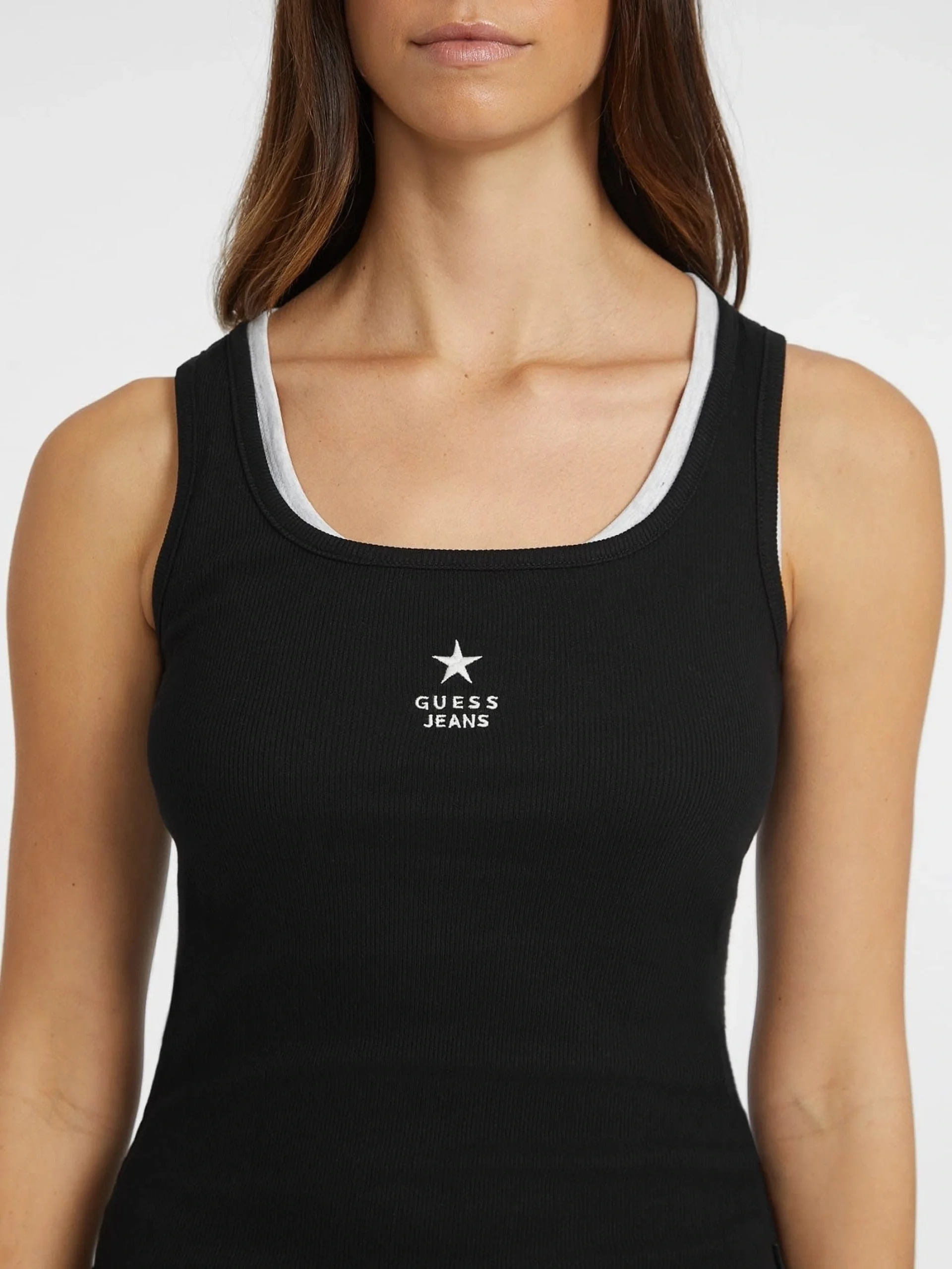 Guess Kadın Siyah Kare Yaka Nakışlı Ribana Atlet W4YP48KA0H1-JBLK