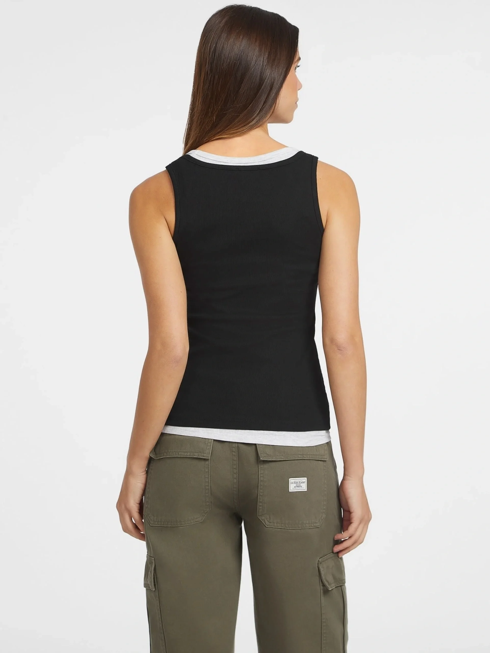 Guess Kadın Siyah Kare Yaka Nakışlı Ribana Atlet W4YP48KA0H1-JBLK