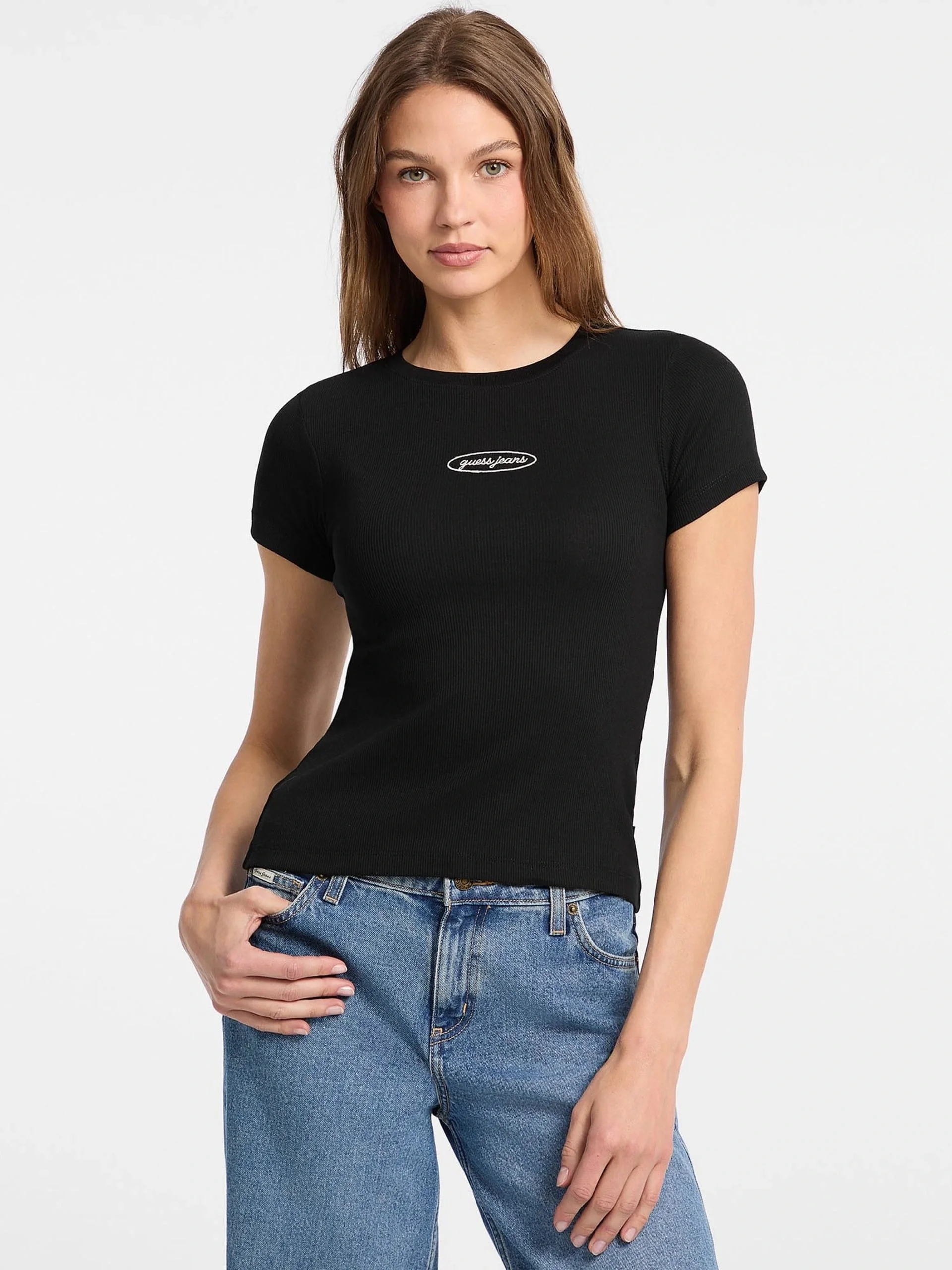 Guess Kadın Siyah Slim Fit Logolu T-shirt W5YP37KA0H1-JBLK