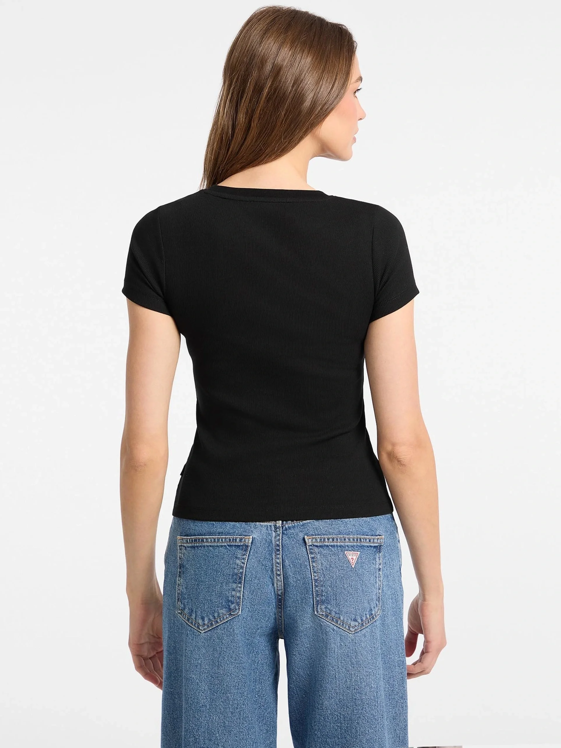 Guess Kadın Siyah Slim Fit Logolu T-shirt W5YP37KA0H1-JBLK