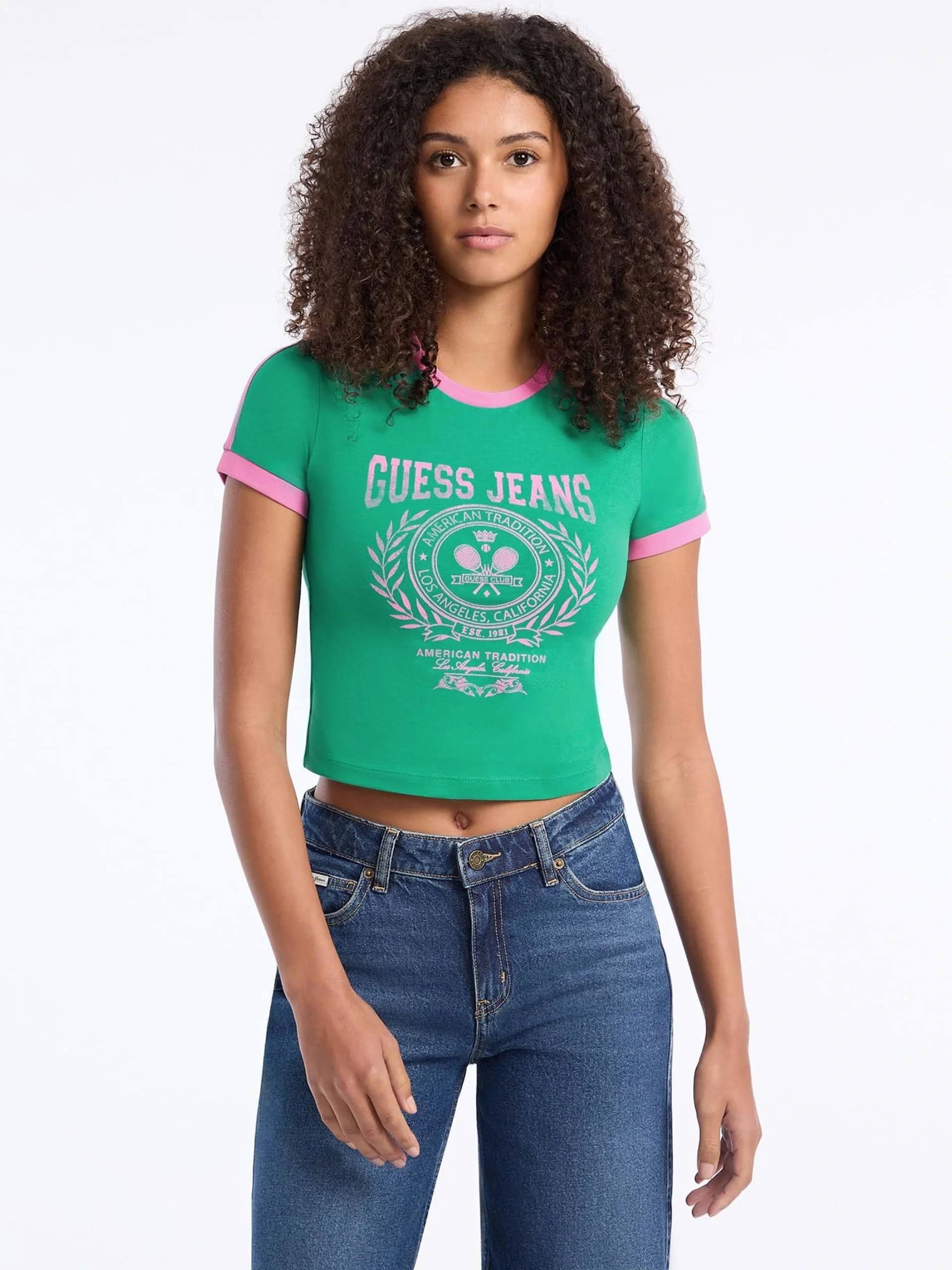 Guess Jeans Kadın Yeşil Boxy Fit  Crop  W5YI03J1314-A899