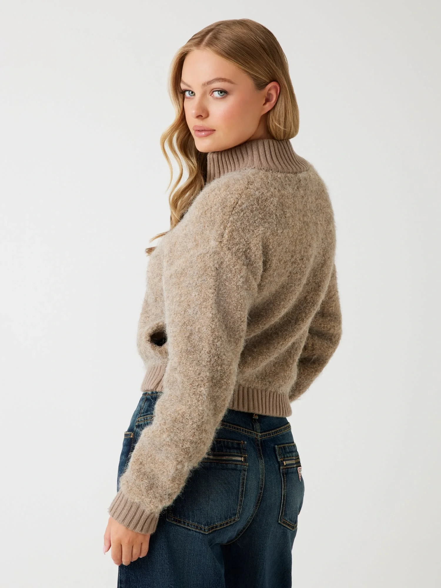 Guess Keiko Kadın Kahverengi Yün Karışımlı Triko Hırka W5BR56Z0702-F1AX