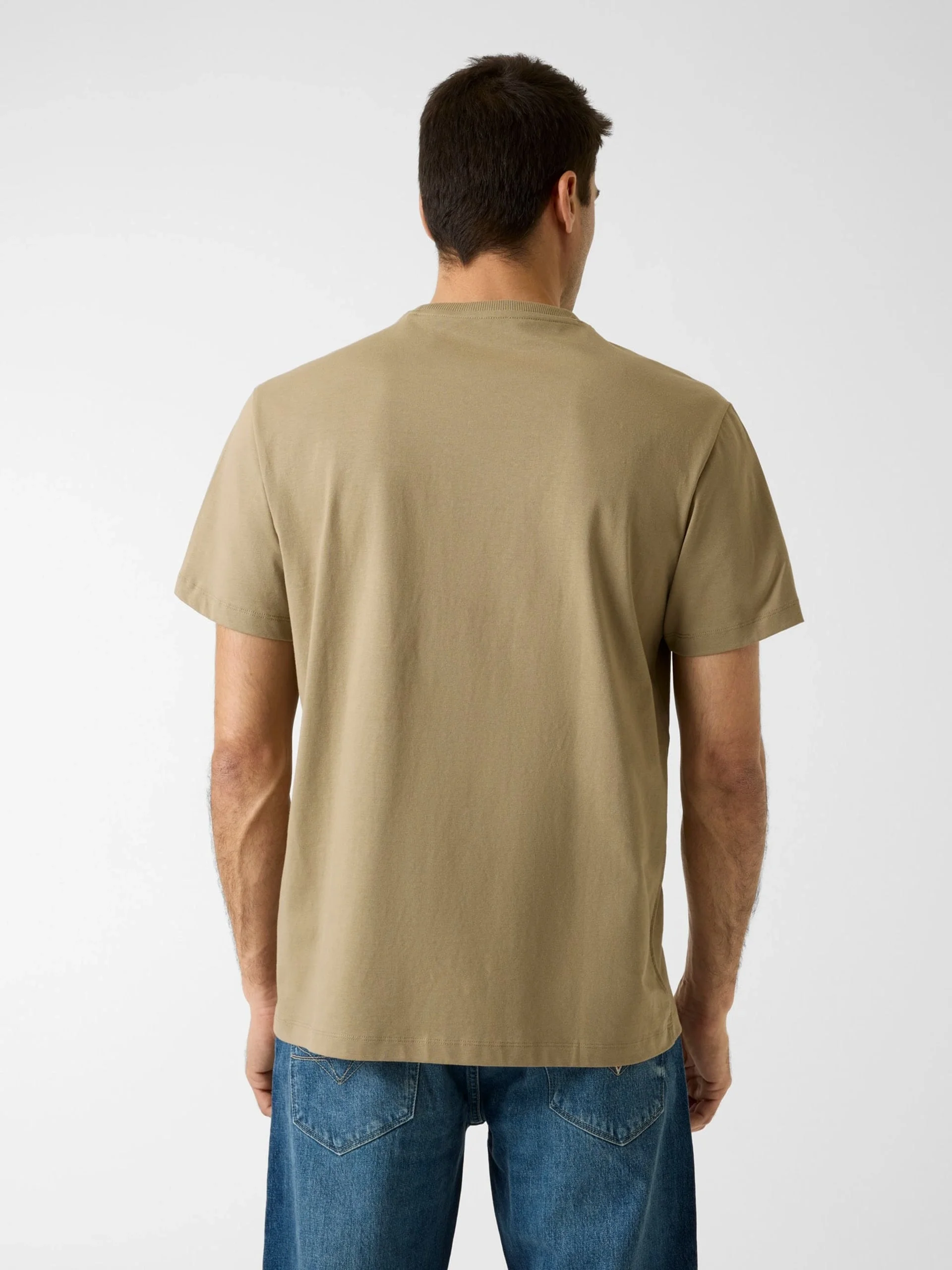 Guess Kısa Kollu Bisiklet Yaka Nakış Logolu Erkek Haki T-shirt M6RI22K8FQ4-G1ED