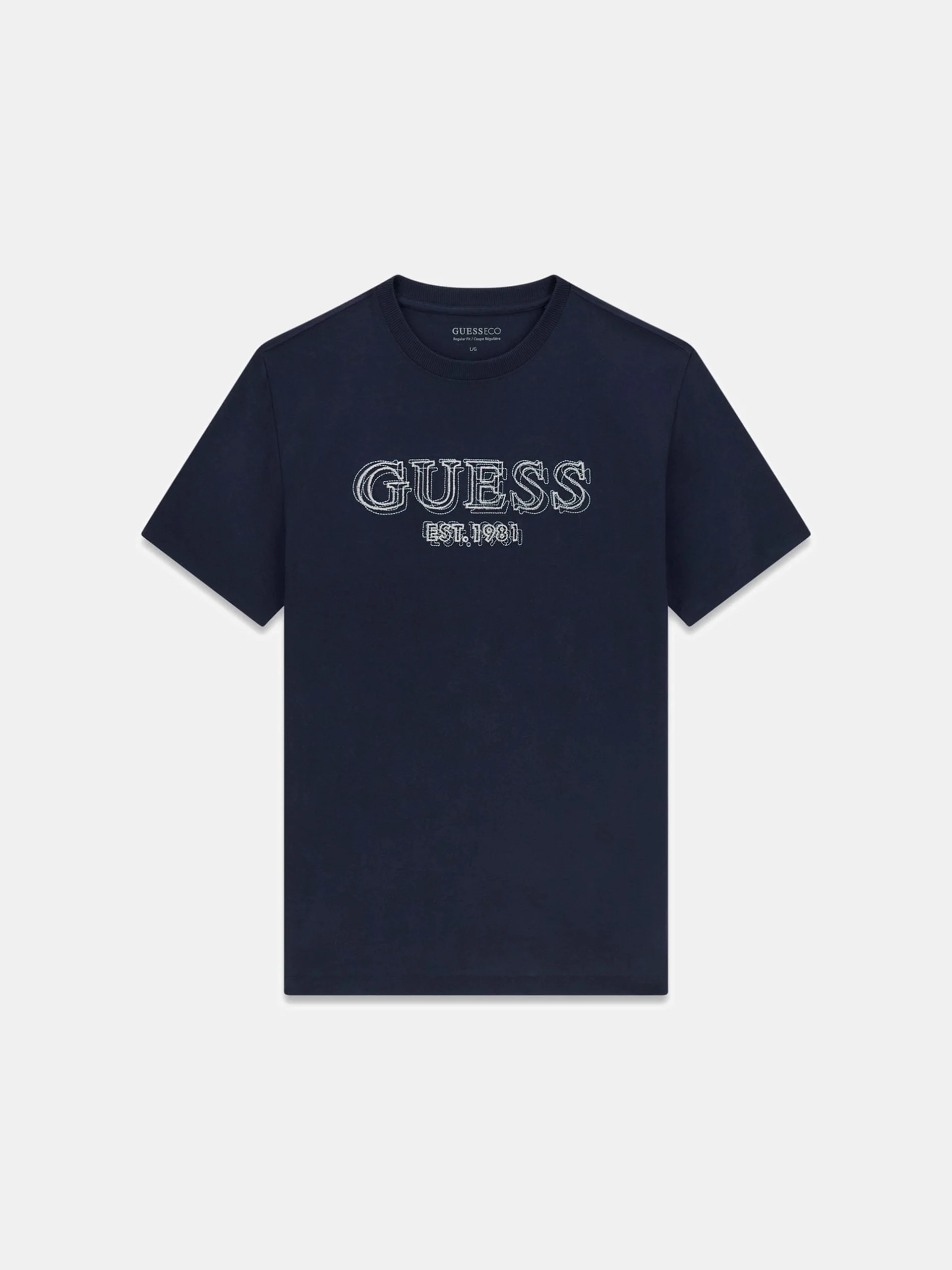 Guess Kısa Kollu Bisiklet Yaka Nakış Logolu Erkek Lacivert T-shirt M6RI22K8FQ4-G7V2