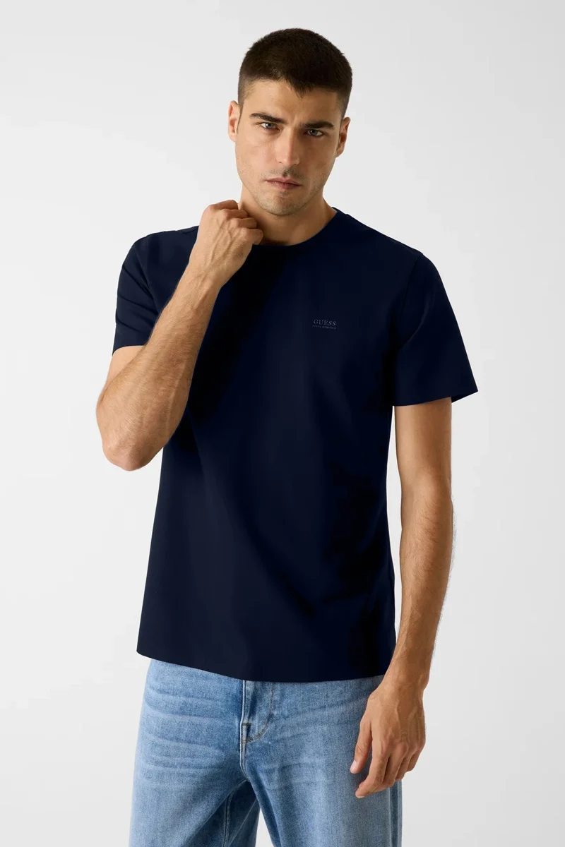 Guess Kısa Kollu Bisiklet Yaka Yeni Teknik Esnek Erkek Lacivert T-shirt M6RI19KD202-G7V2