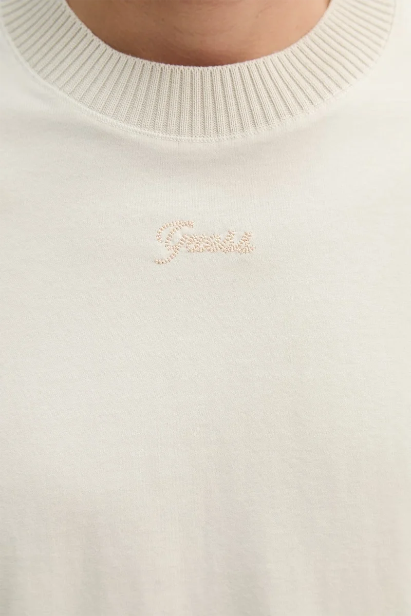 Guess Kısa Kollu Kontrast Yakalı Örgü Erkek Bej Top M6RP09KA260-A913