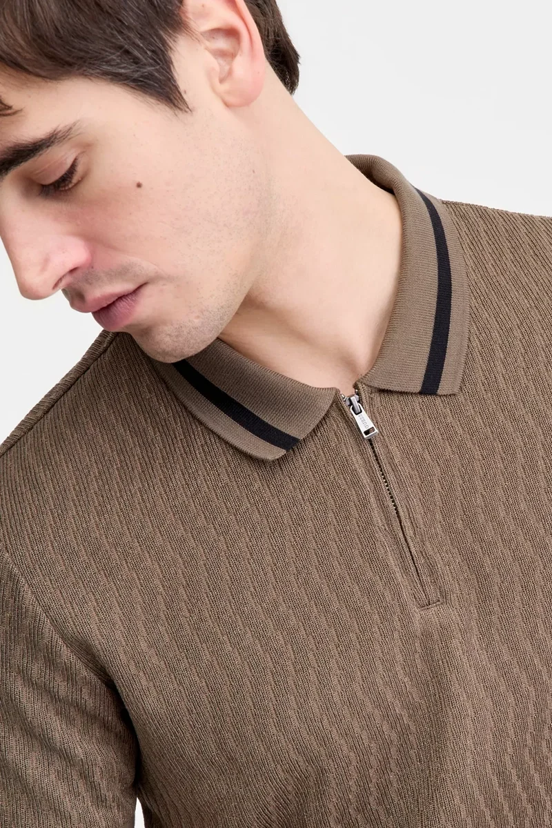 Guess Kısa Kollu Morales Örgü Fermuarlı Polo Yakalı Erkek Haki Polo T-shirt M6RP38KB322-G8L1