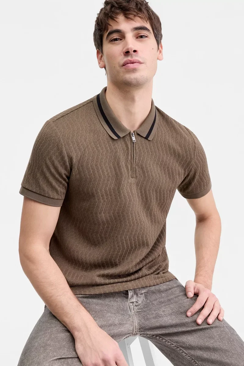 Guess Kısa Kollu Morales Örgü Fermuarlı Polo Yakalı Erkek Haki Polo T-shirt M6RP38KB322-G8L1