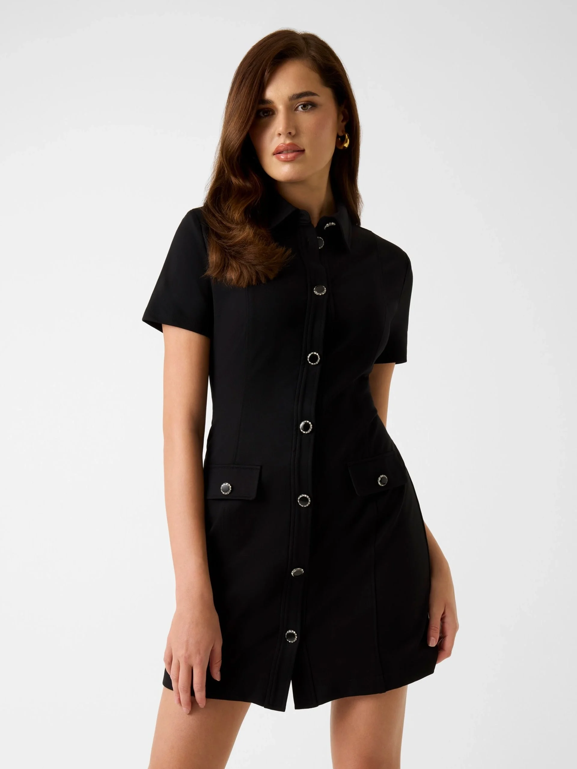 Guess Kısa Kollu Olga Mini Gömlek Kadın Siyah Elbise W6RK34KCMU2-JBLK