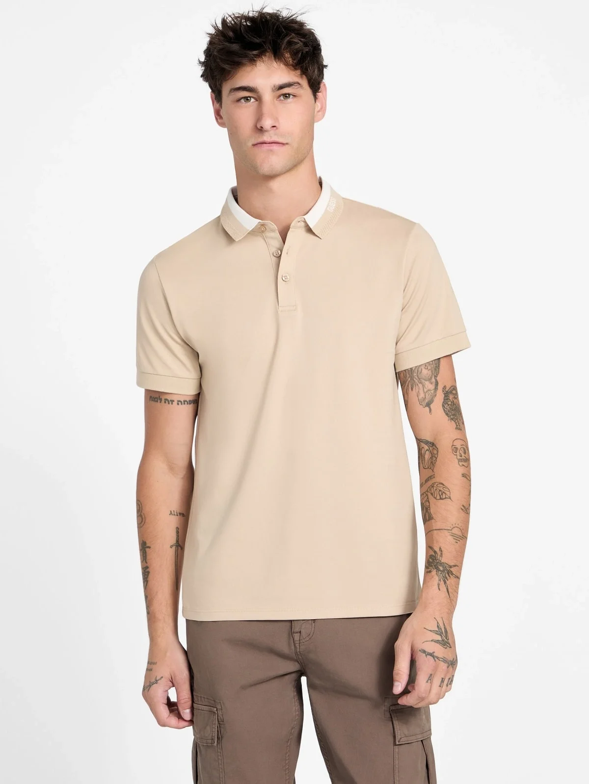 Guess Kısa Kollu Paul Guess Yakalı Polo Yakalı Erkek Kahverengi Polo T-shirt M6RP47KARS2-G1DR