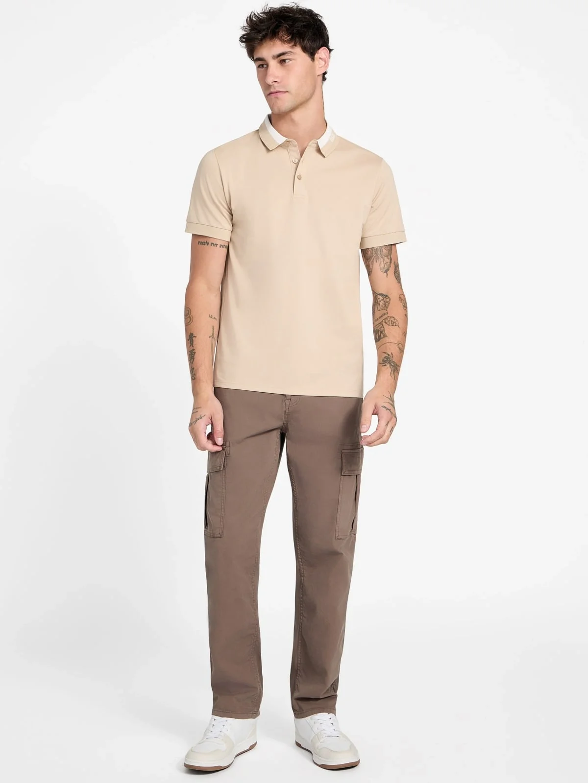 Guess Kısa Kollu Paul Guess Yakalı Polo Yakalı Erkek Kahverengi Polo T-shirt M6RP47KARS2-G1DR