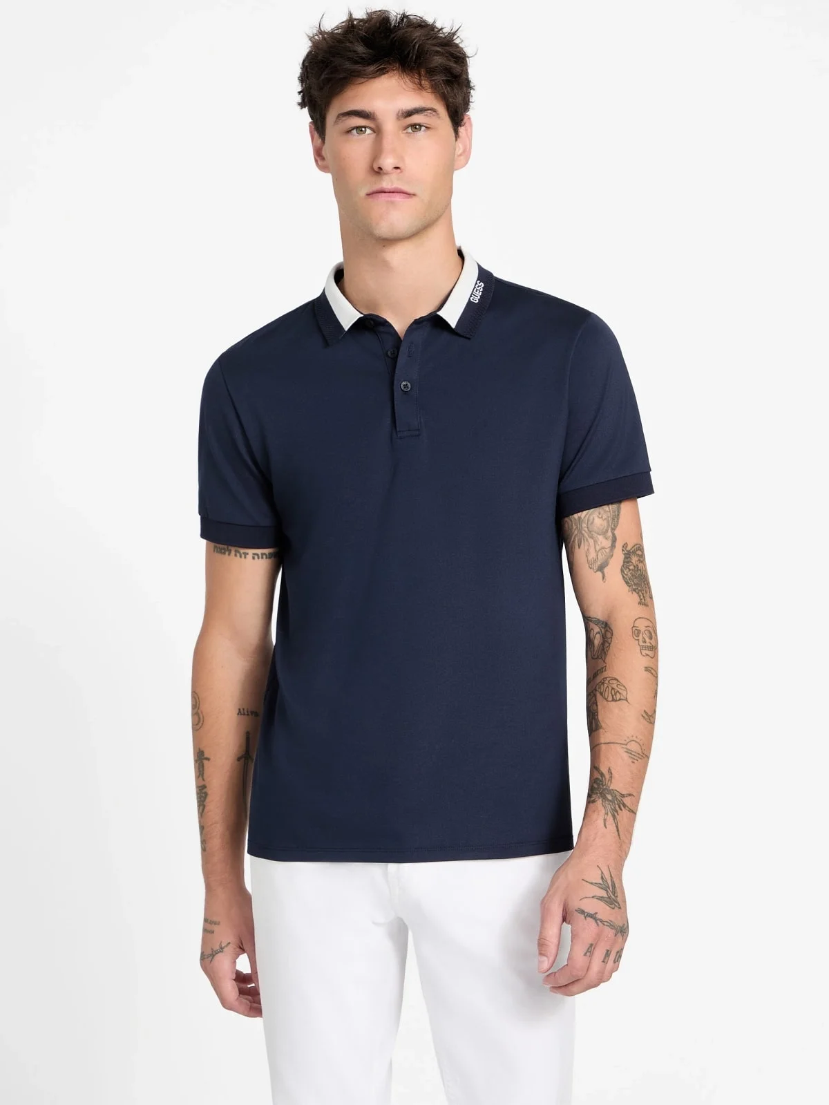 Guess Kısa Kollu Paul Guess Yakalı Polo Yakalı Erkek Lacivert Polo T-shirt M6RP47KARS2-G7V2